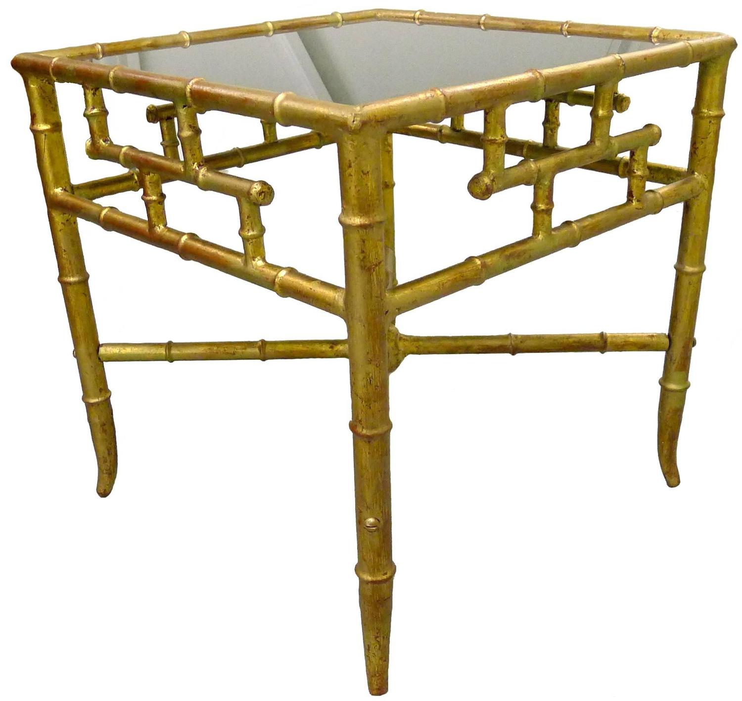 Gold Gilt Chinoiserie Bamboo Style Side Table For Sale at 1stdibs