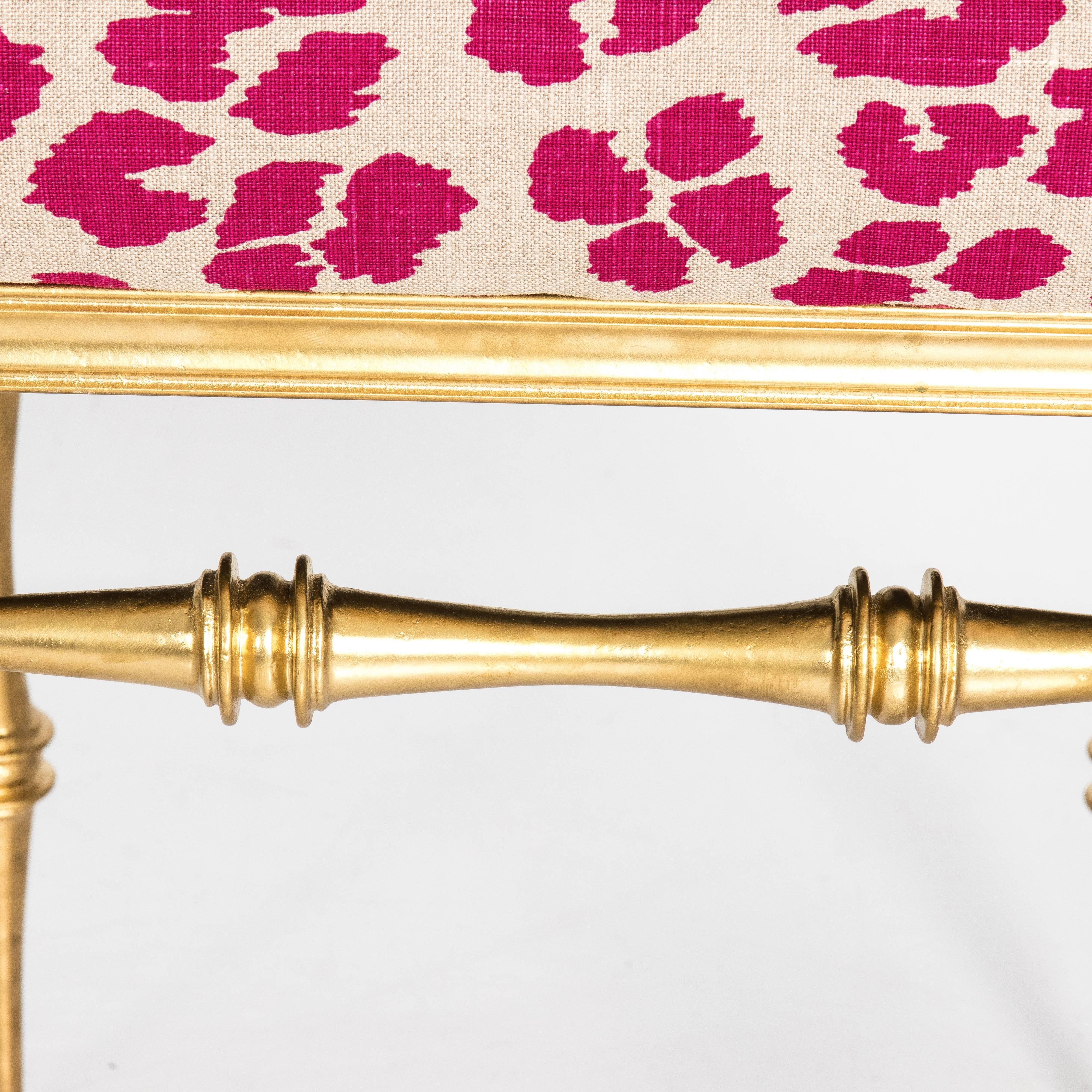 Late 20th Century Pair of Gilt Metal Pink Leopard Benches