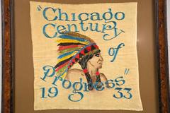 1933 Chicago World's Fair Century of Progress Framed Souvenir Tapestry