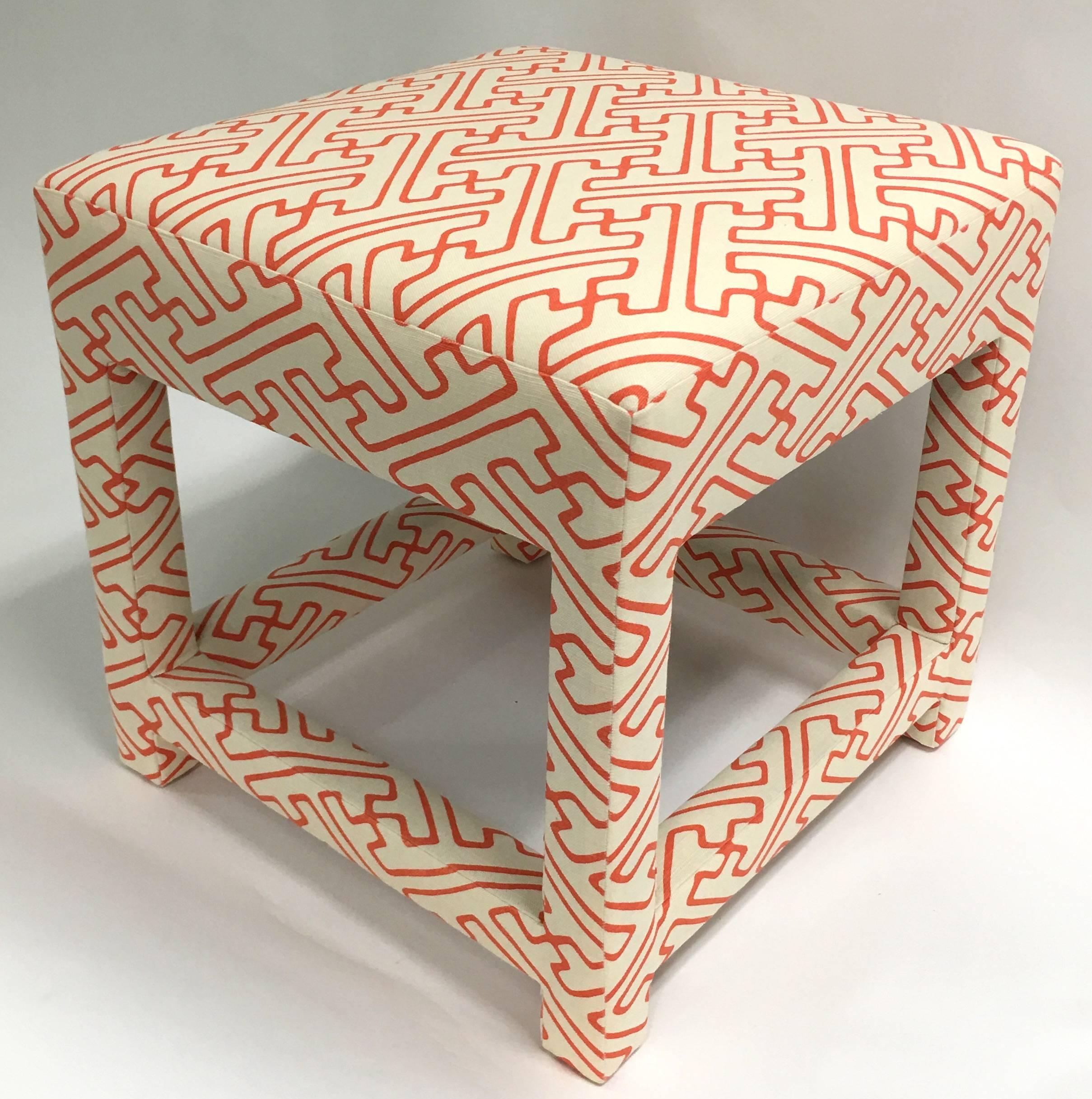 Mid-Century Modern David Hicks Style Quadrille Upholstered Parsons Stool