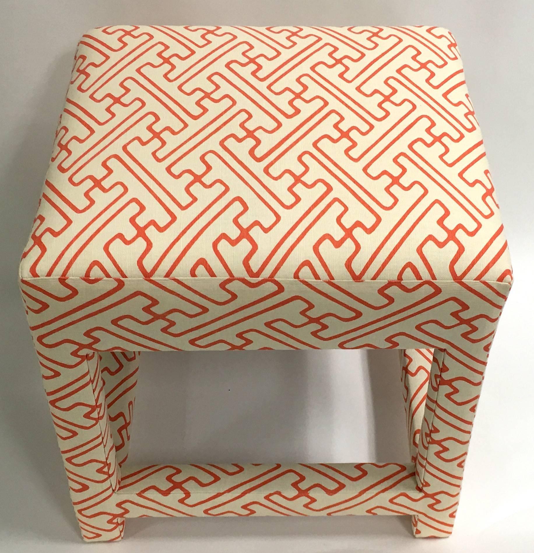 American David Hicks Style Quadrille Upholstered Parsons Stool