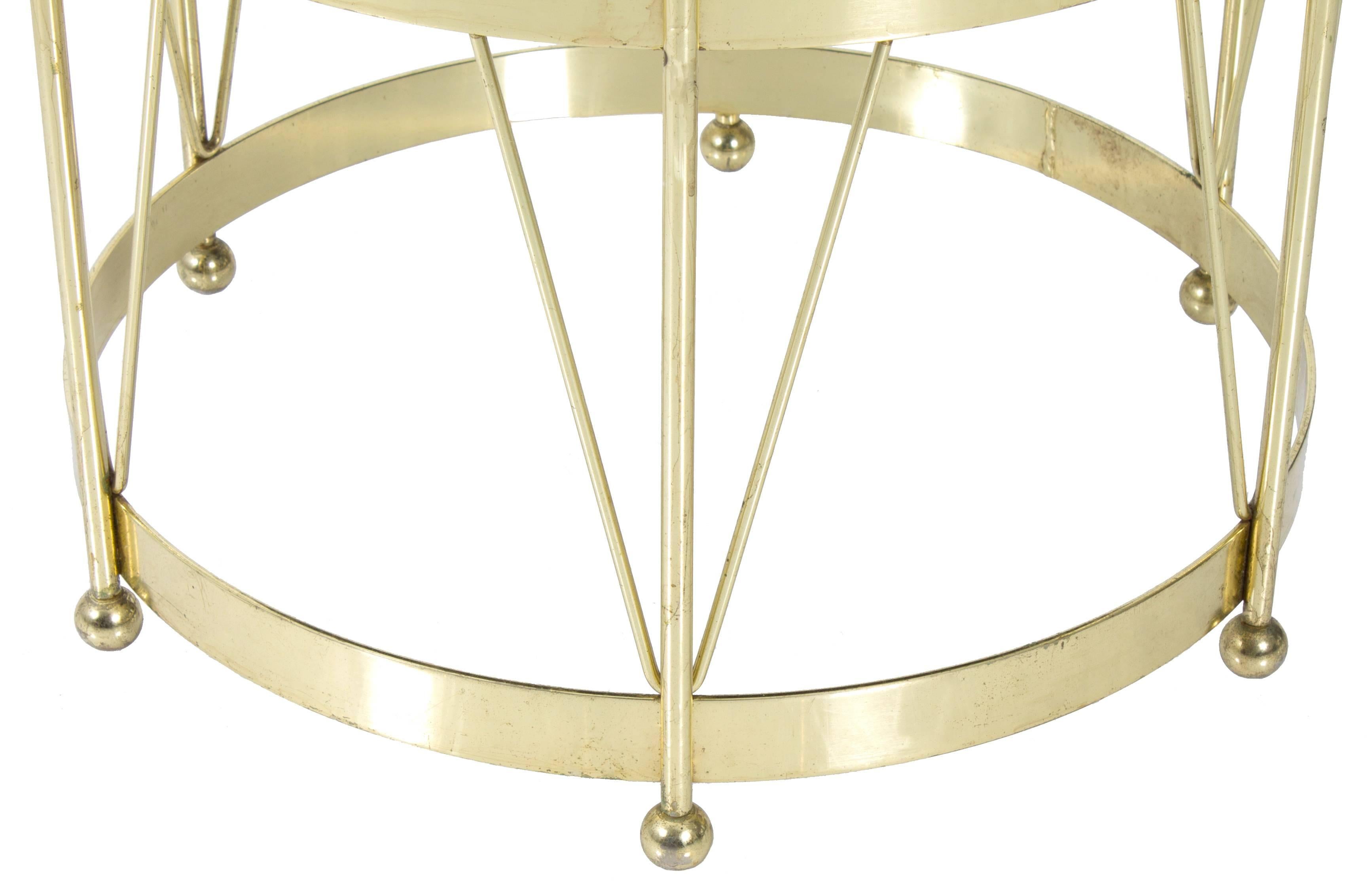 Mid-Century Modern Round Polished Brass Drum Stool In Good Condition In Stamford, CT