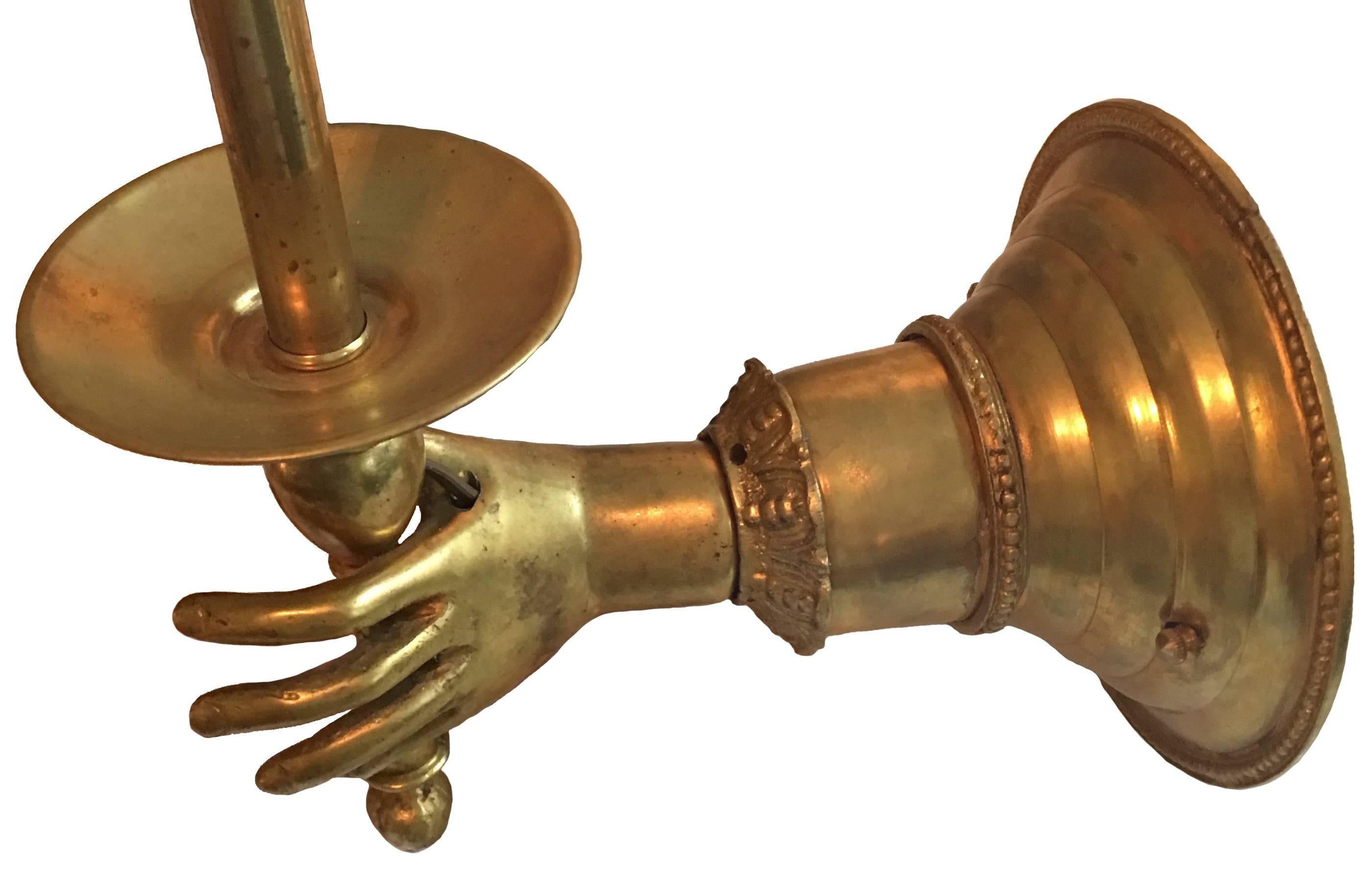 American Pair of 1880s Victorian Brass Hand Sconces