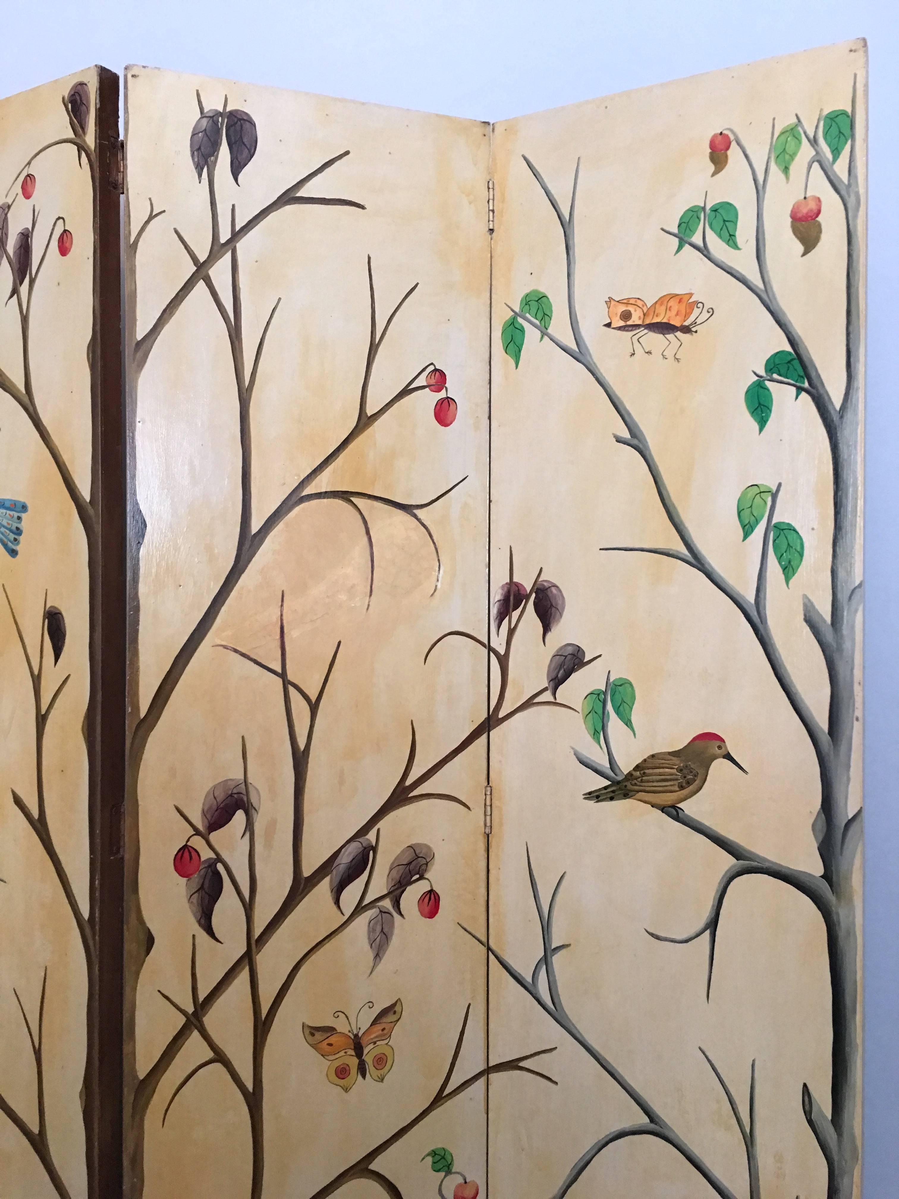 Mid-Century Modern 1950s Painted Haitian Folding Screen by Adam Leontus