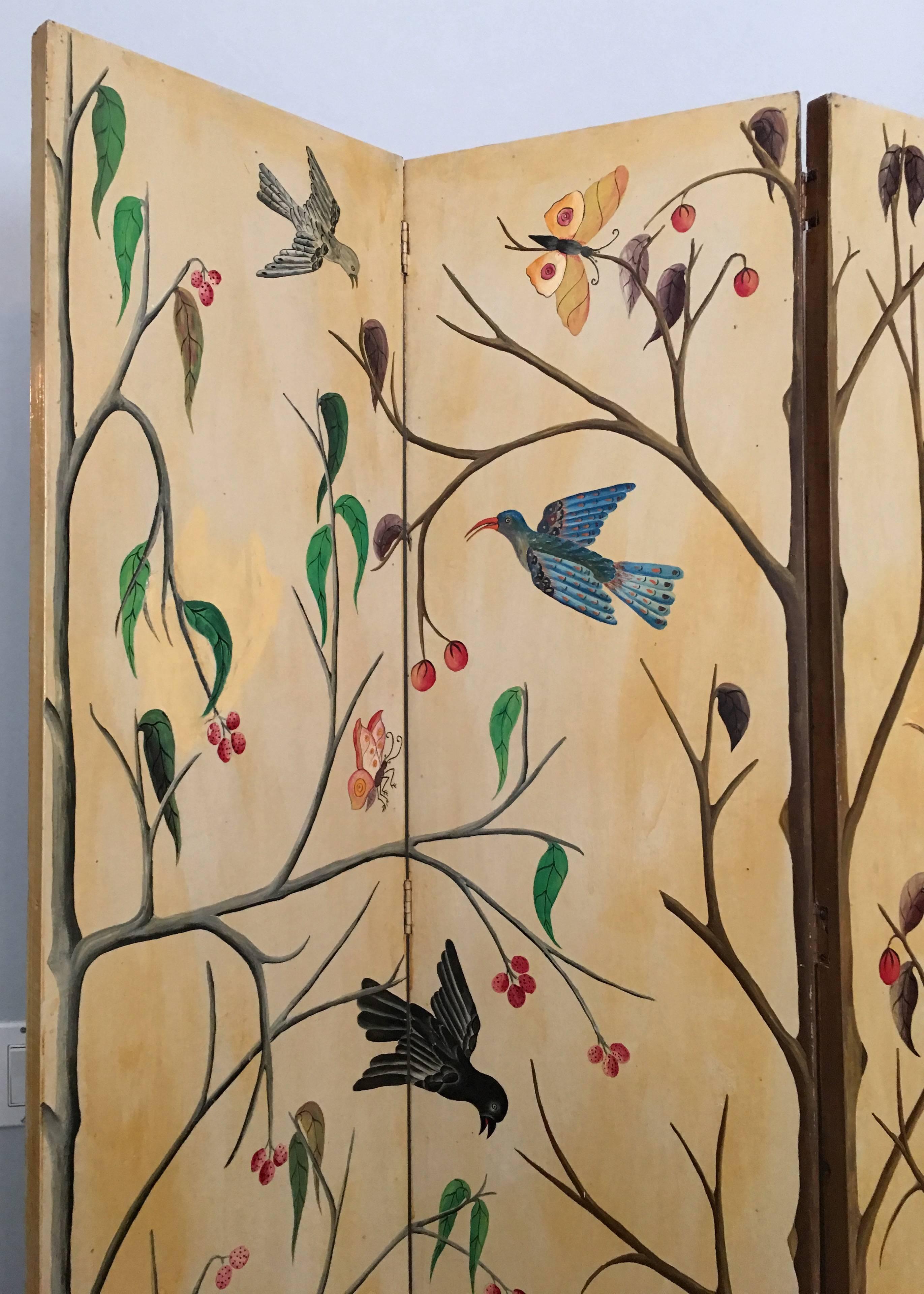 1950s Painted Haitian Folding Screen by Adam Leontus In Good Condition In Stamford, CT