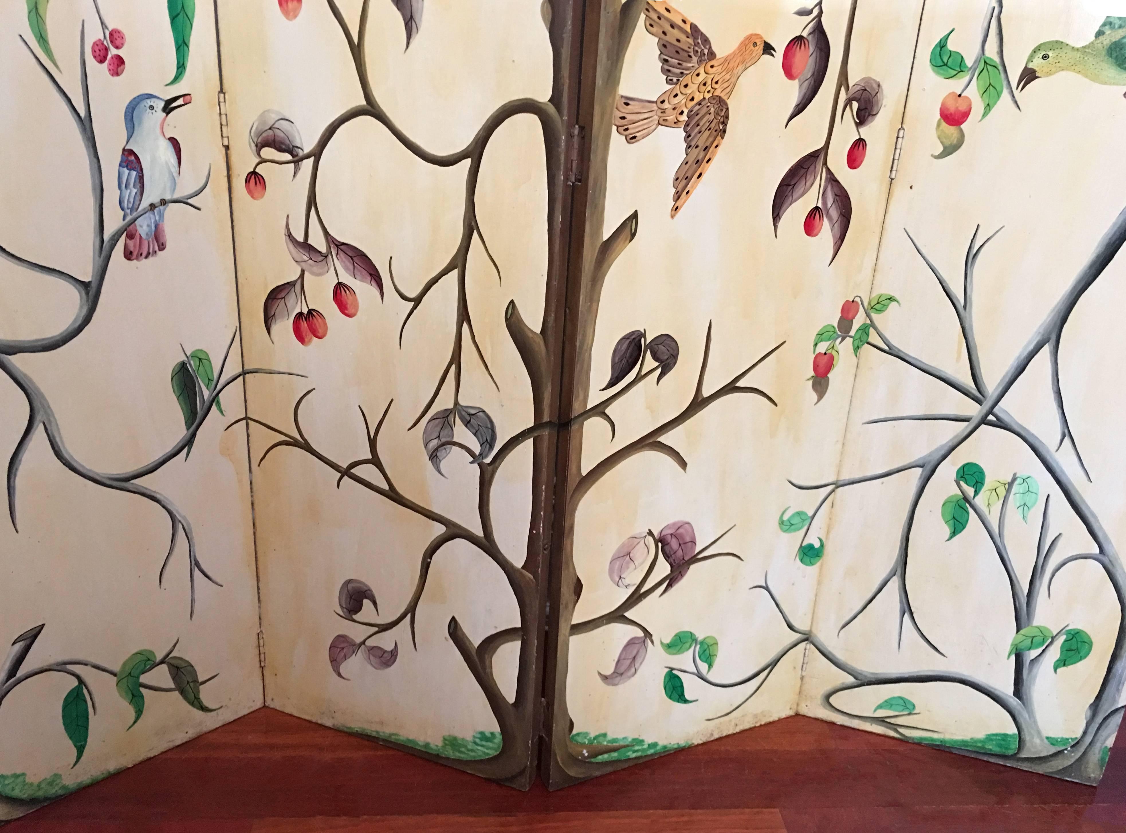 1950s Painted Haitian Folding Screen by Adam Leontus 1