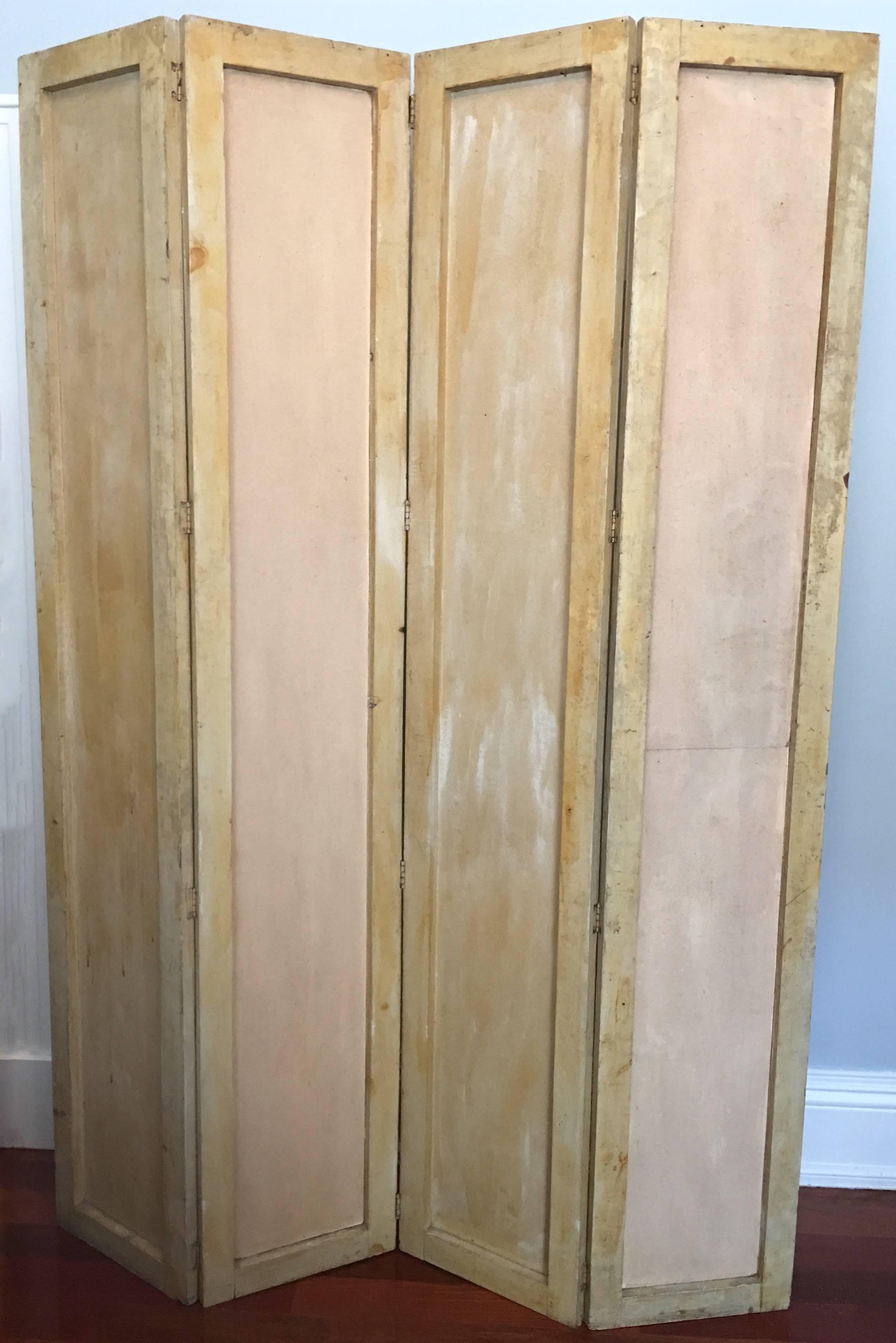 1950s Painted Haitian Folding Screen by Adam Leontus 4