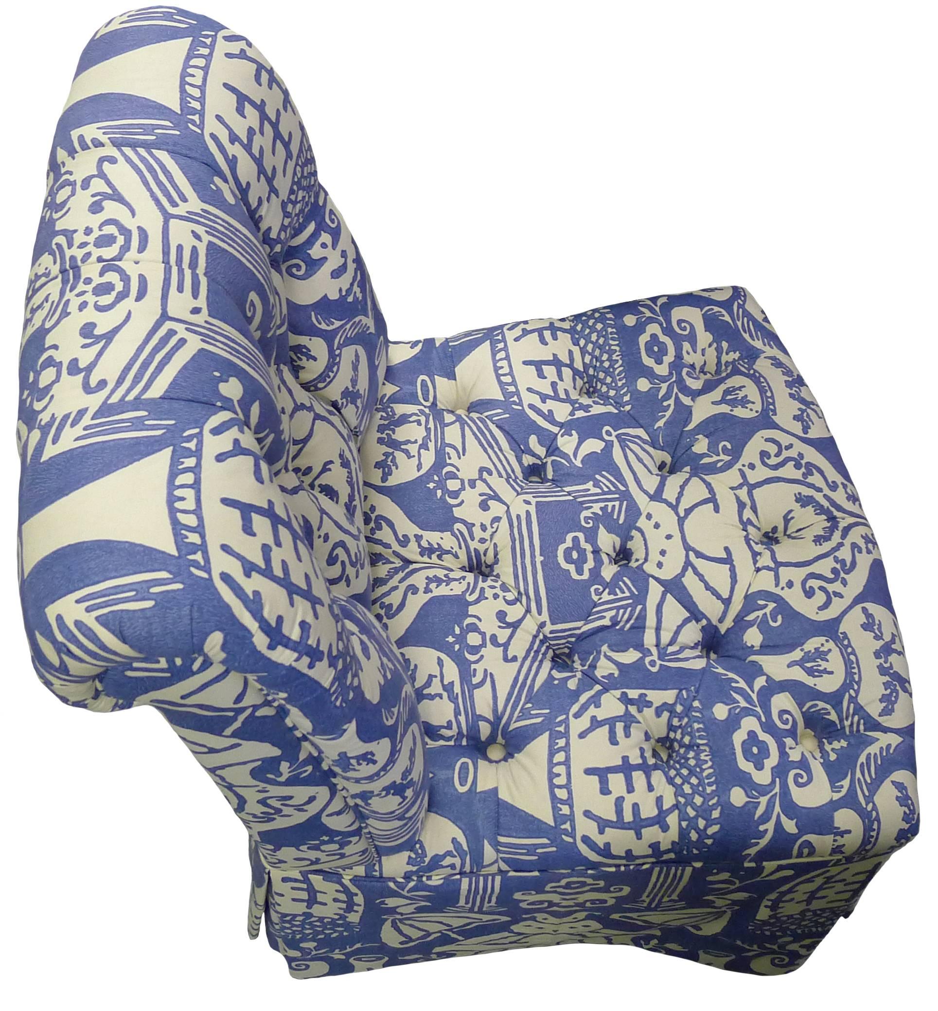 American David Hicks the Vase Blue Upholstered Slipper Chair