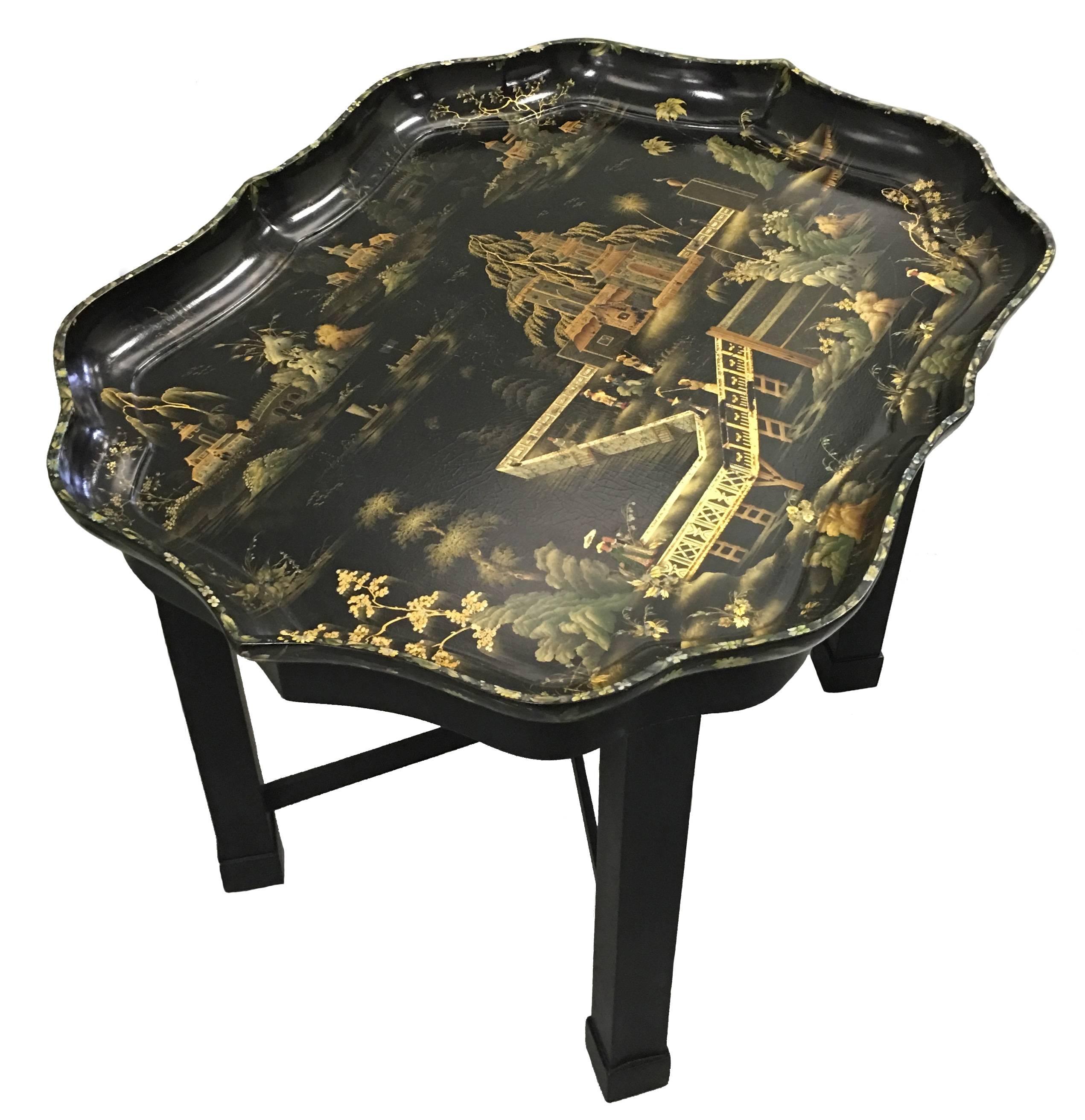 Painted Chinoiserie Papier Mâché Tray on Stand by Henry Clay