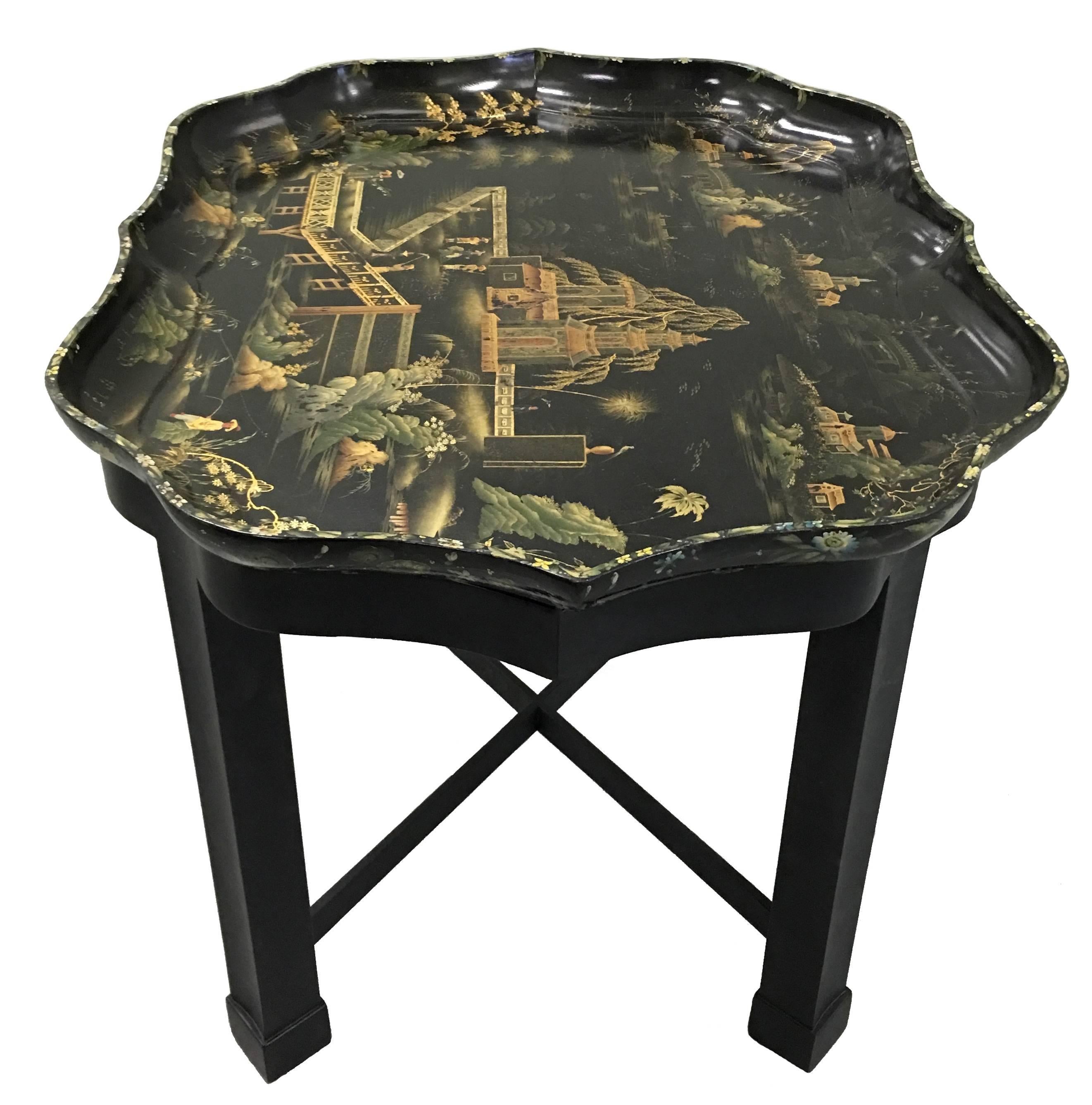 Chinoiserie Papier Mâché Tray on Stand by Henry Clay In Good Condition In Stamford, CT