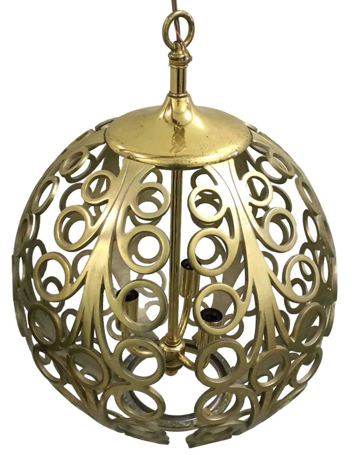 Pair of Pierced Brass Geometric Pendant Lights For Sale at 1stdibs