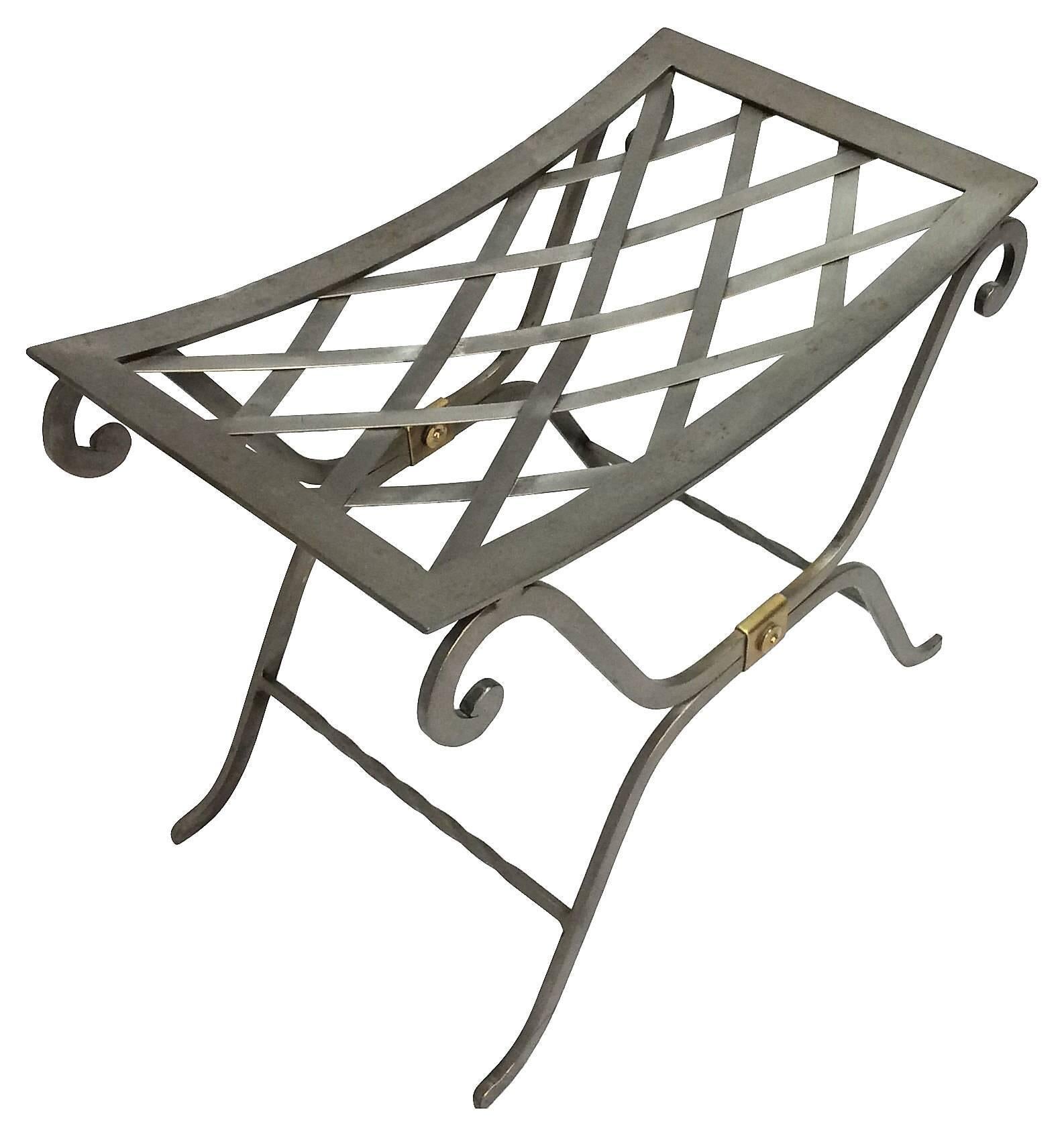 1950s French Maison Jansen Style Steel and Brass Bench 1