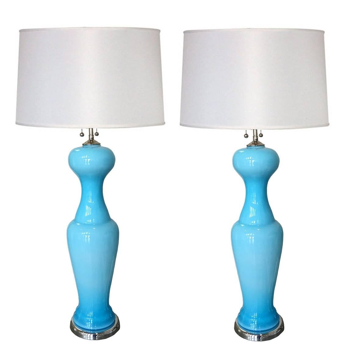 Pair of Mid-Century Murano Blue Glass Lamps