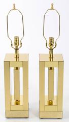 Pair of 1970s Brass Geometric Cube Table Lamps