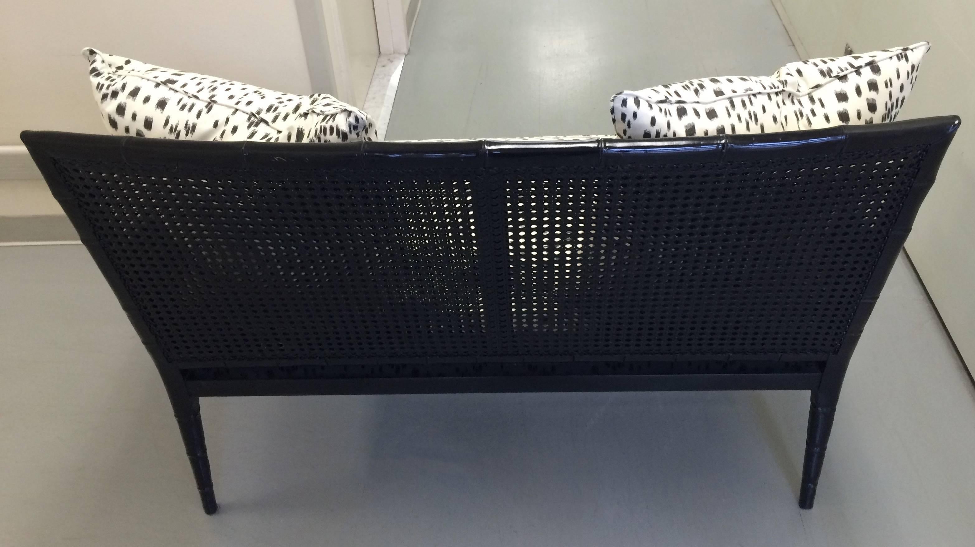 American Black Bamboo Sofa with Brunschwig Fils Les Touches Upholstery