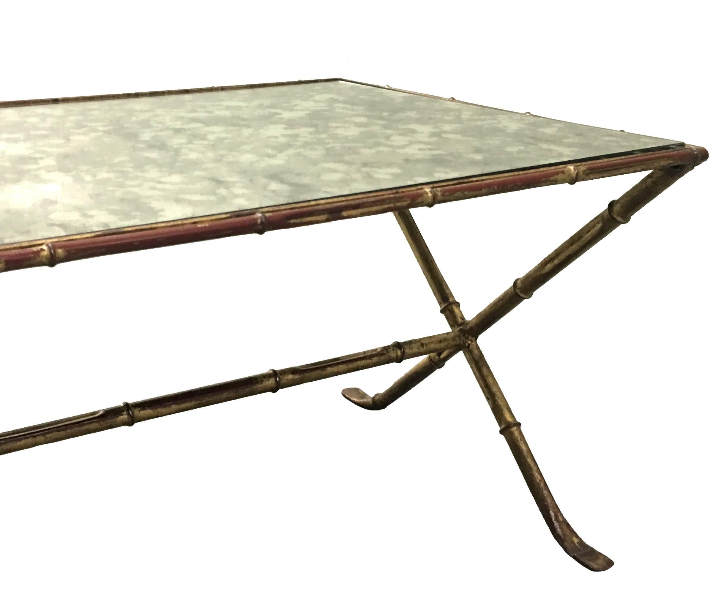 American Mid-Century Chinoiserie Gold Gilt Bamboo Low Cocktail Table