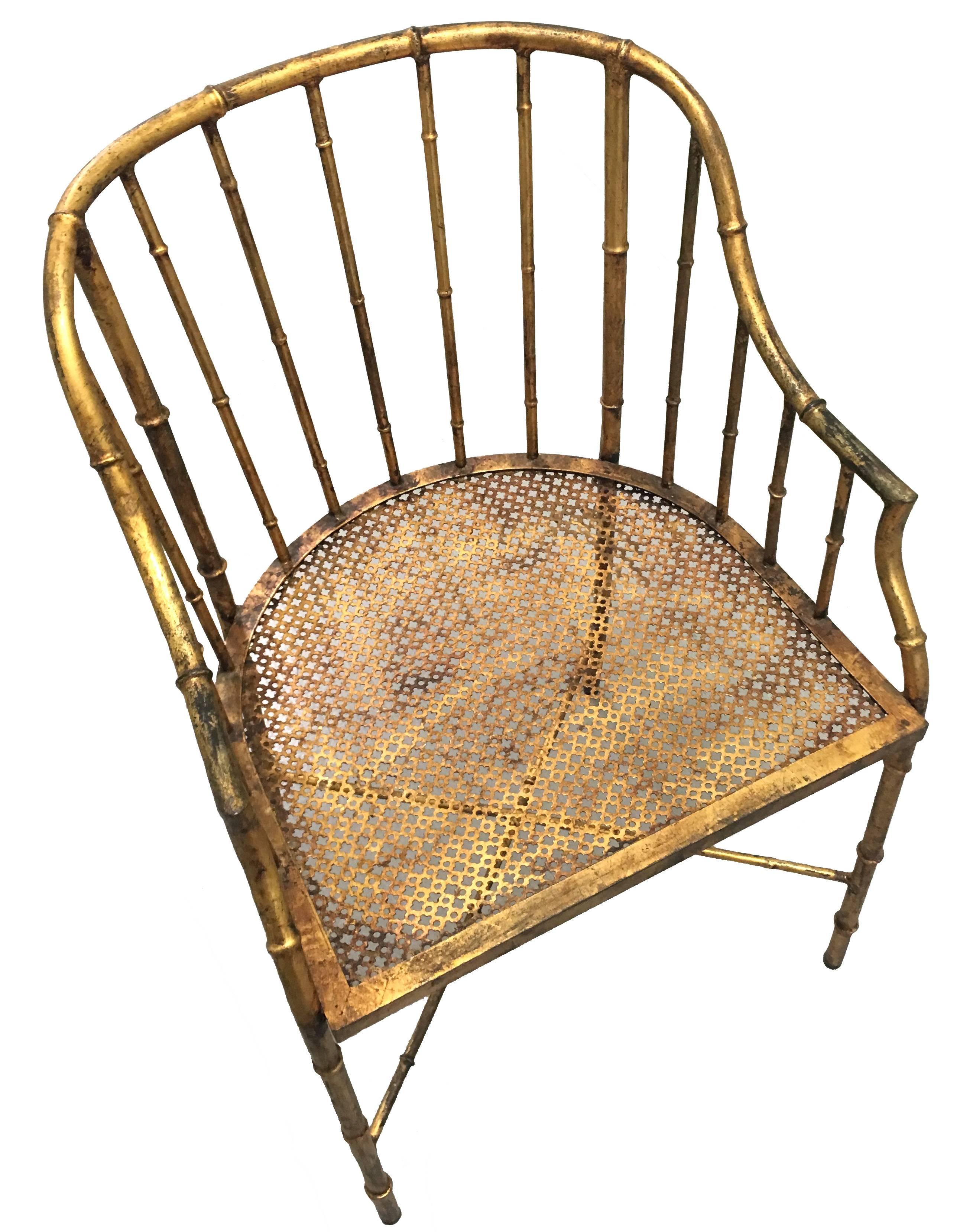American Burnished Gilt Metal Bamboo Armchair by La Barge
