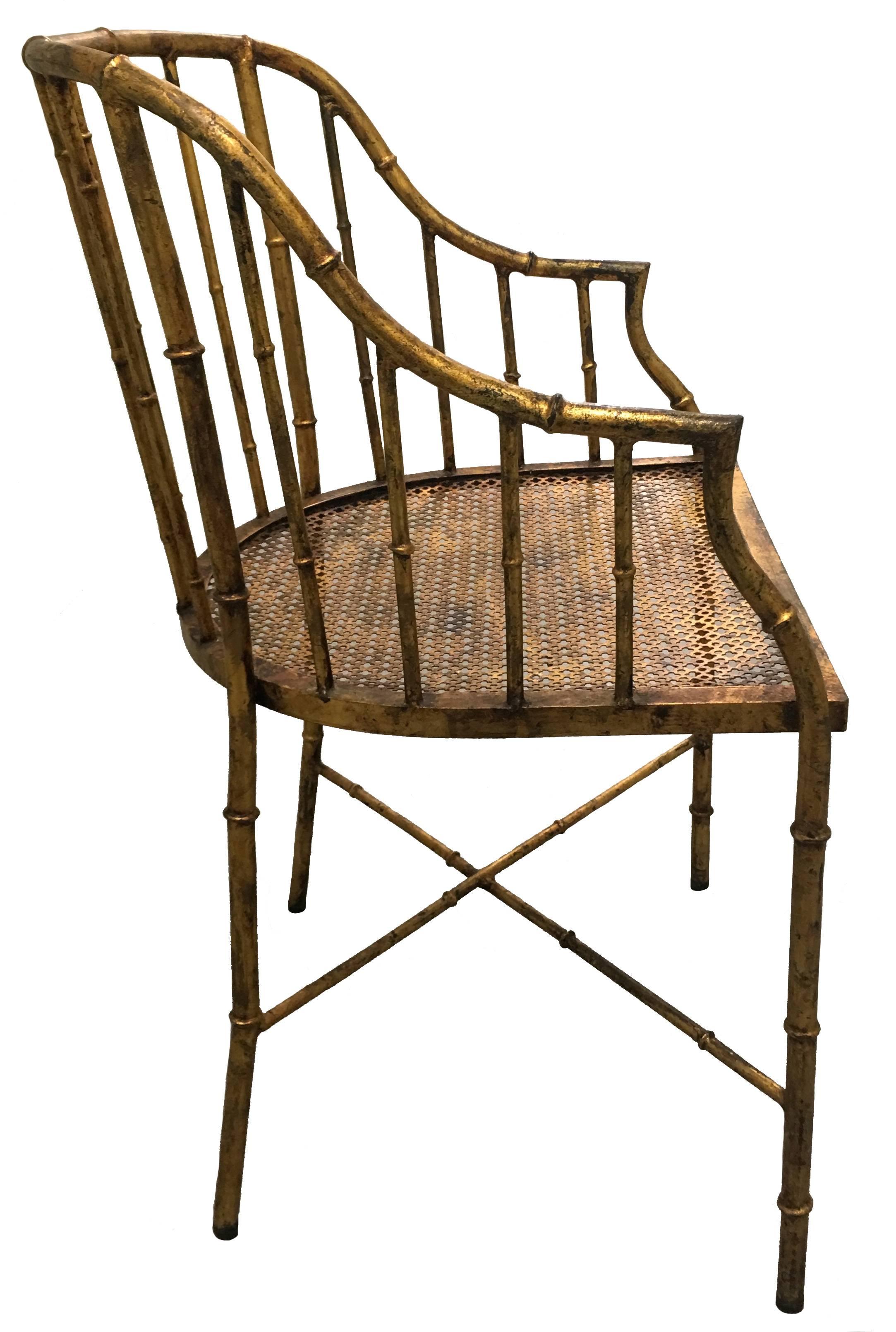 Chinoiserie Burnished Gilt Metal Bamboo Armchair by La Barge