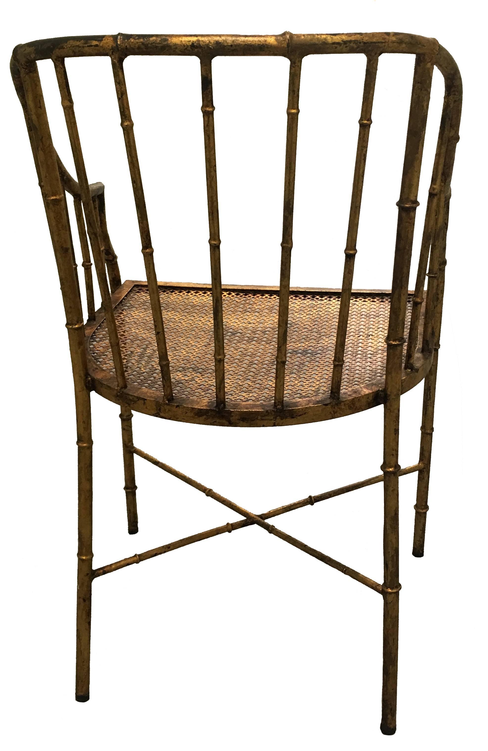Burnished Gilt Metal Bamboo Armchair by La Barge In Excellent Condition In Stamford, CT