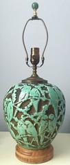 Green Parakeet Bird Motif Glass Table Lamp