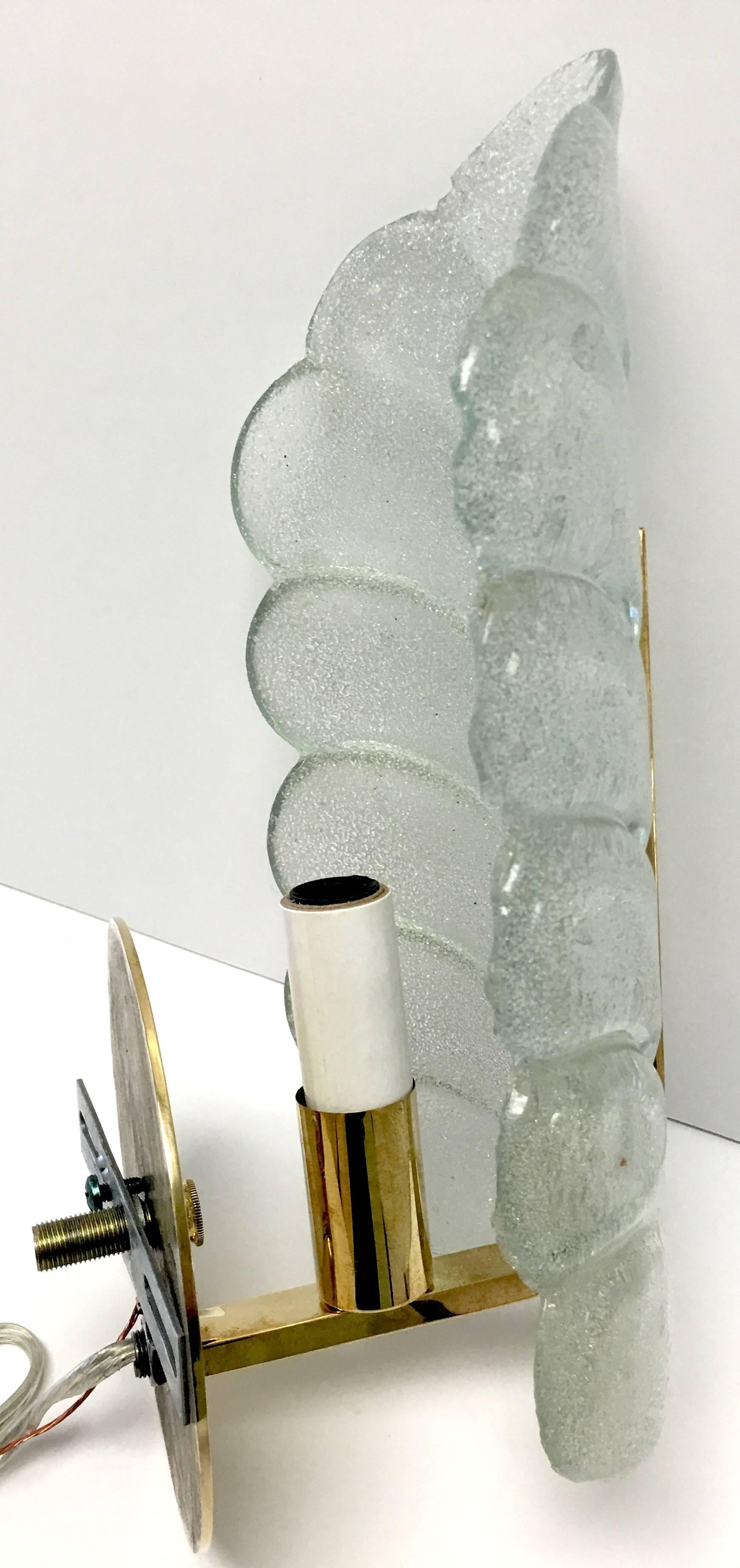 1960s Glass Leaf and Brass Wall Sconces by Carl Fagerlund for Orrefors, Pair 1