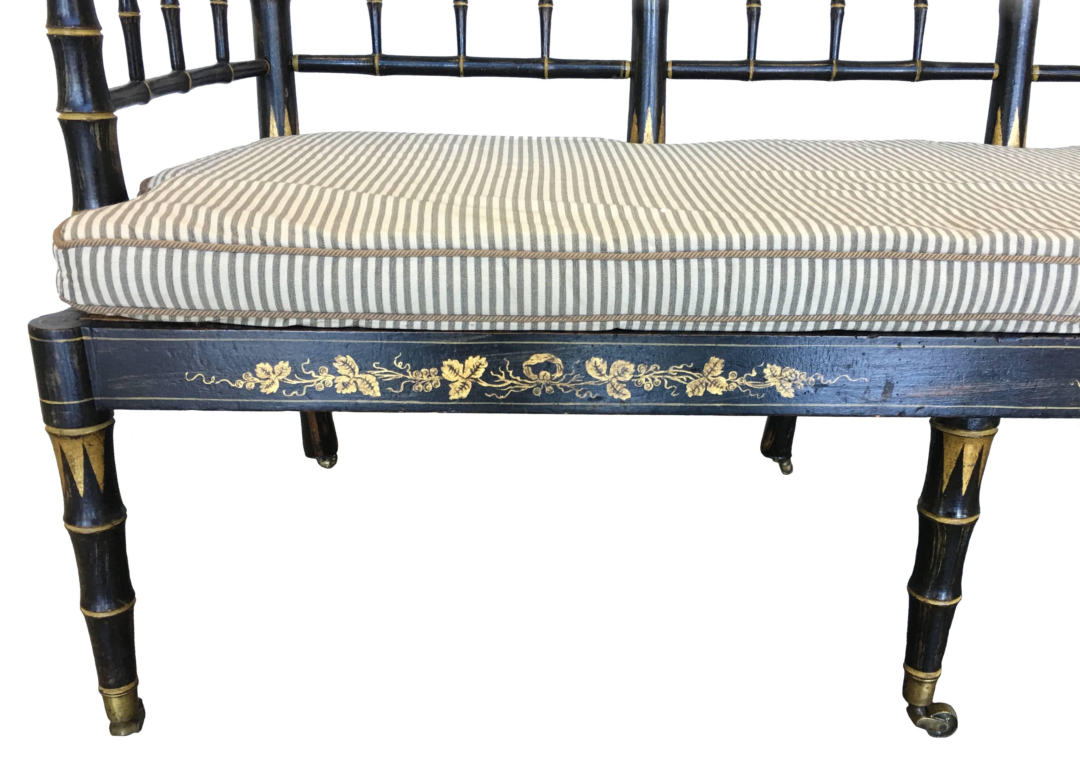 1840s English Regency Style Faux Bamboo Settee 1