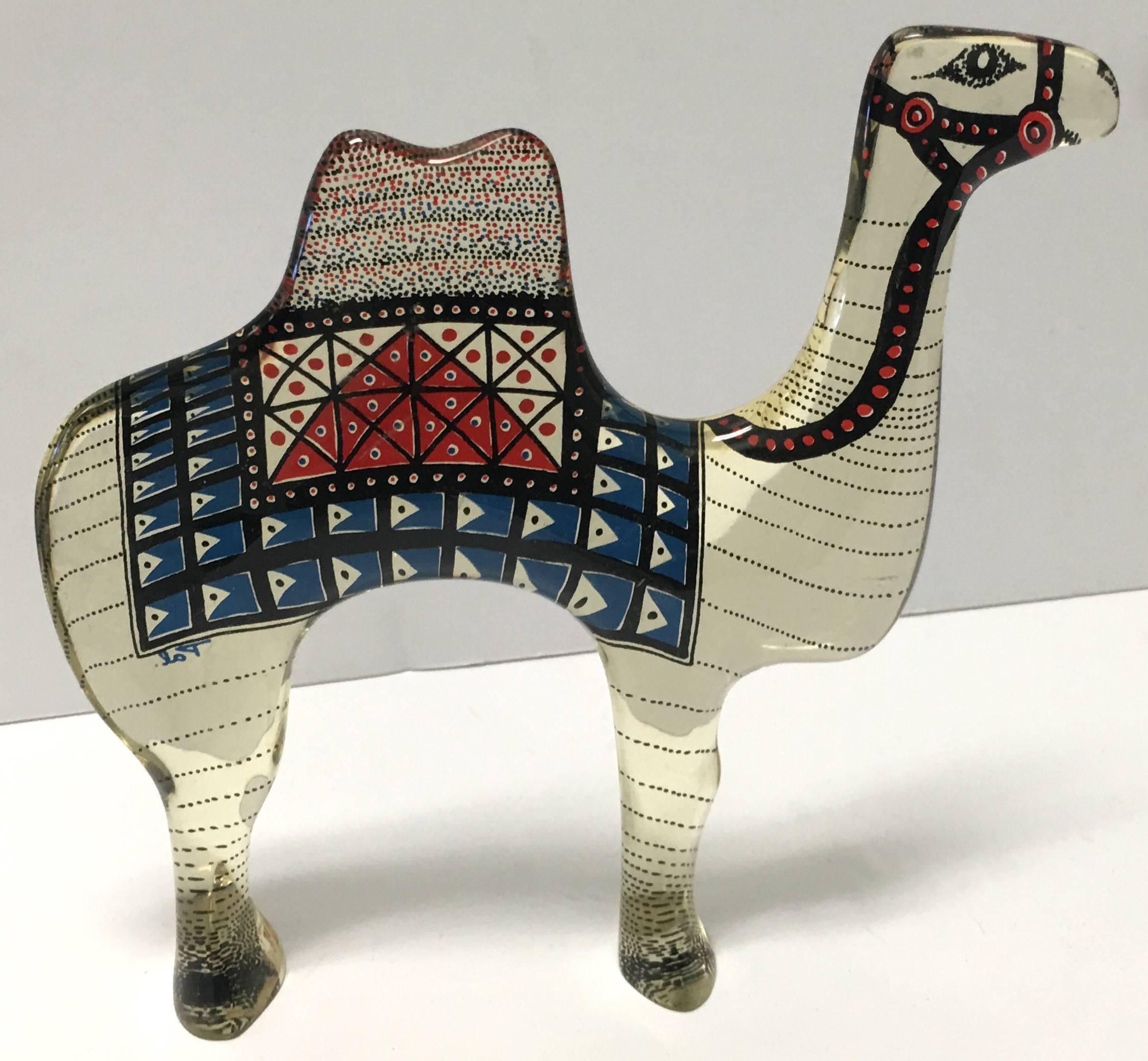 Trio of acrylic camels by Abraham Palatnik. Signed PAL on the lower back leg.
Large camel is 8
