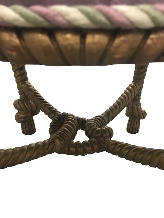 Large Round Tufted Gilt Rope Fournier Style Ottoman or Stool at 1stDibs