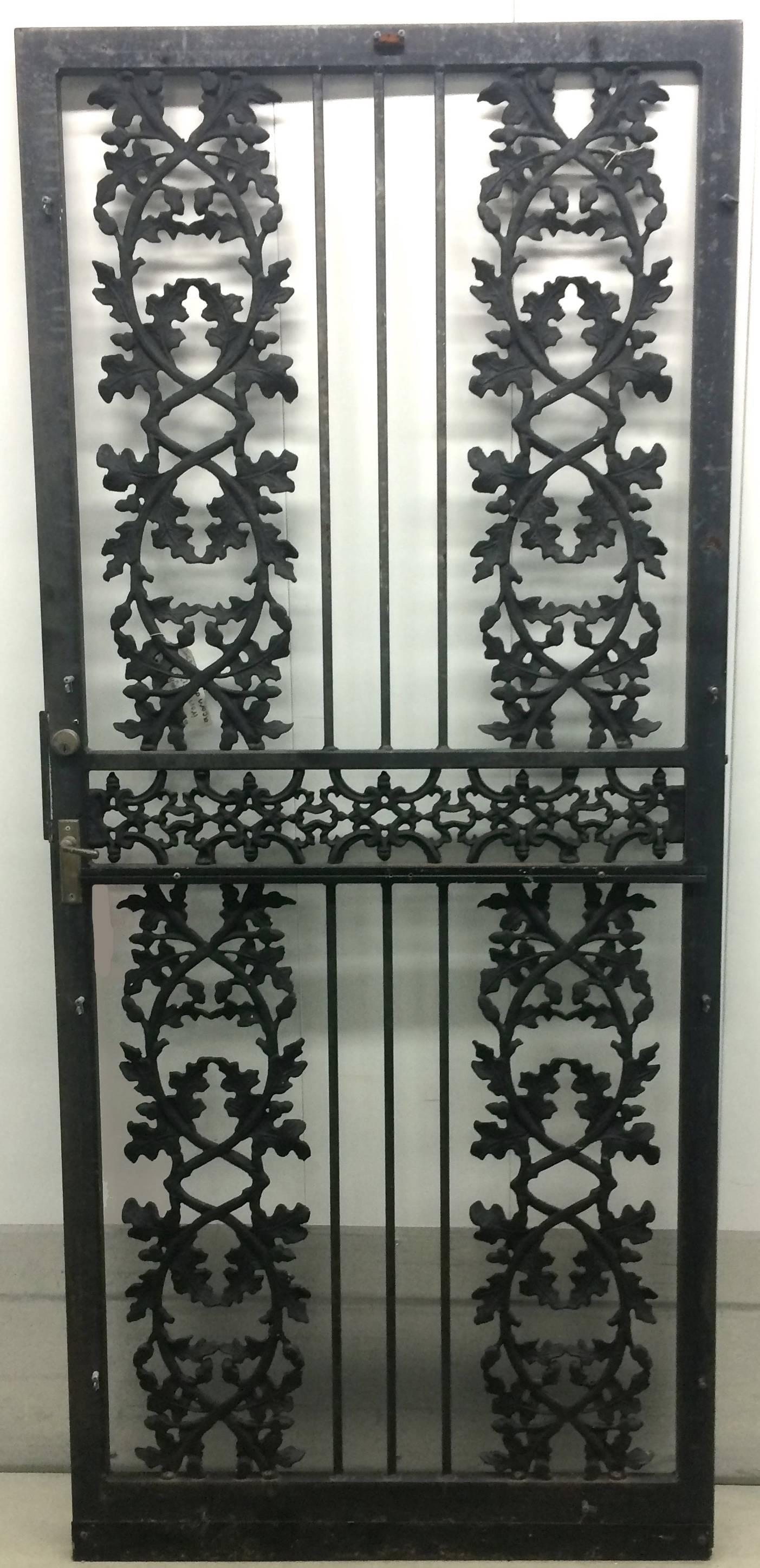 Victorian Black Wrought Iron Acorn and Oak Leaf Motif Door