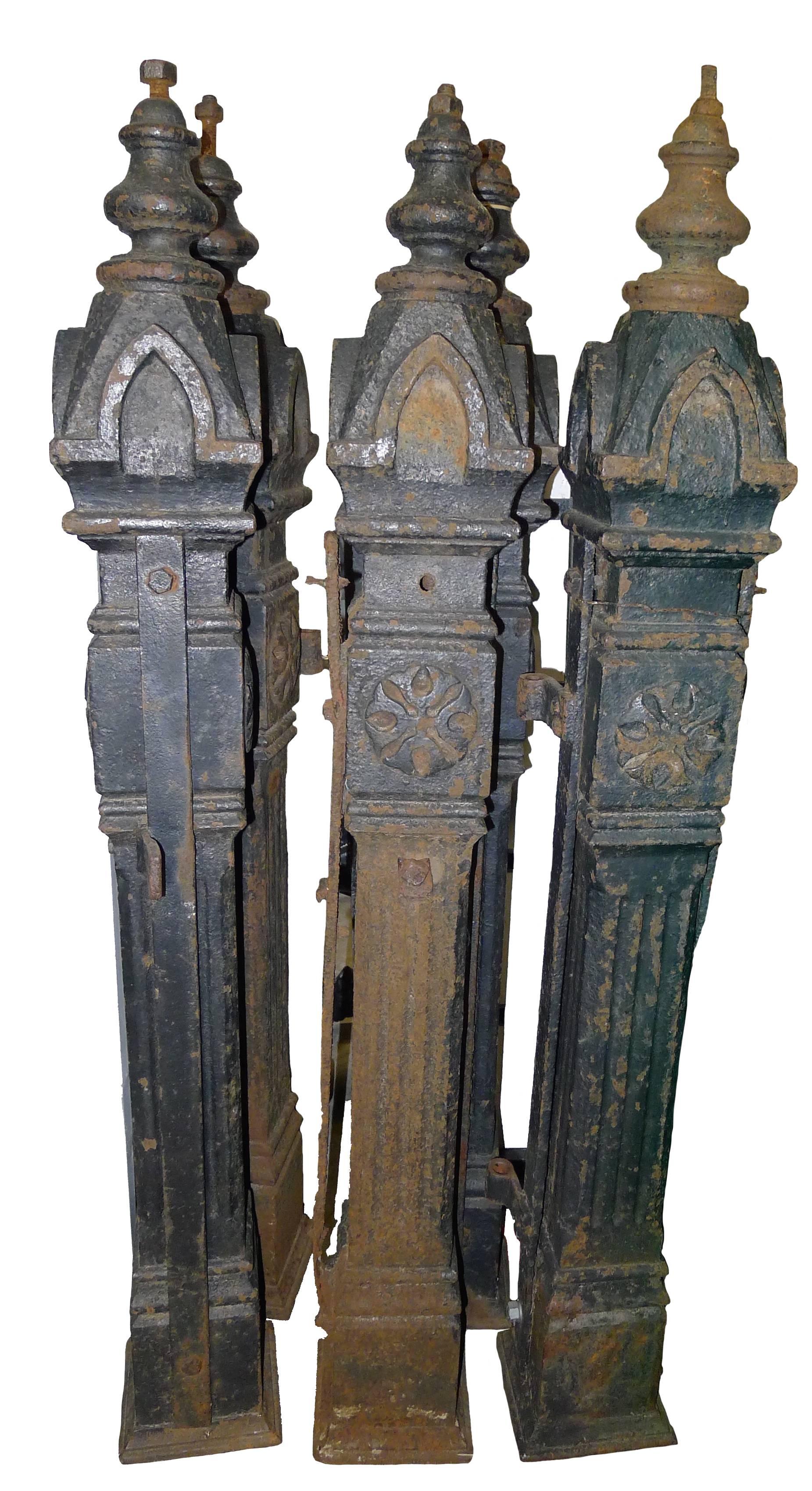 American Antique Iron Gate Posts, Set of Six