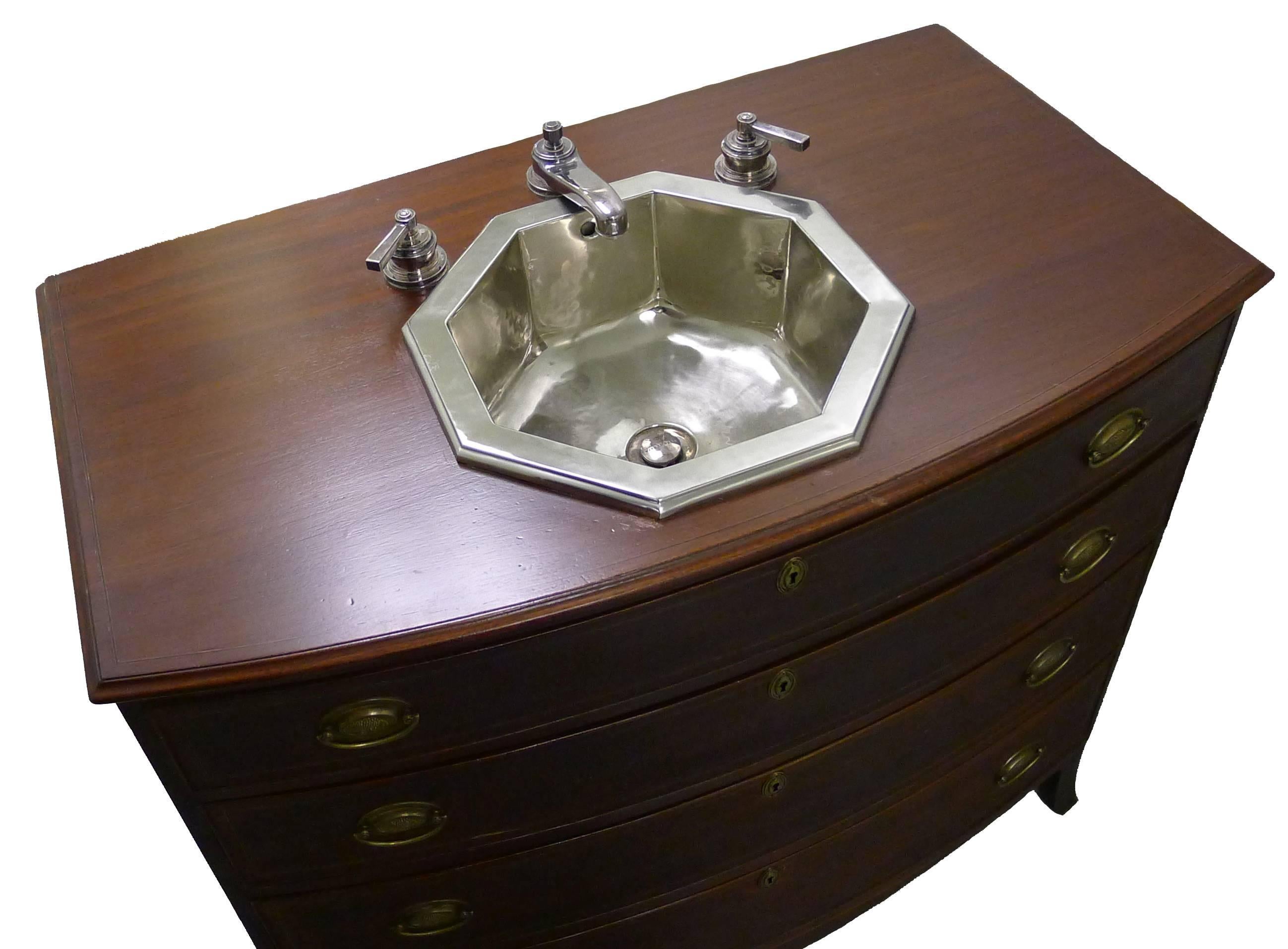 1810 American Federal Bow Front Chest Sink with Waterworks Nickel Fittings 2