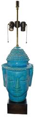 Large Turquoise Glazed Terra Cotta Buddha Lamp