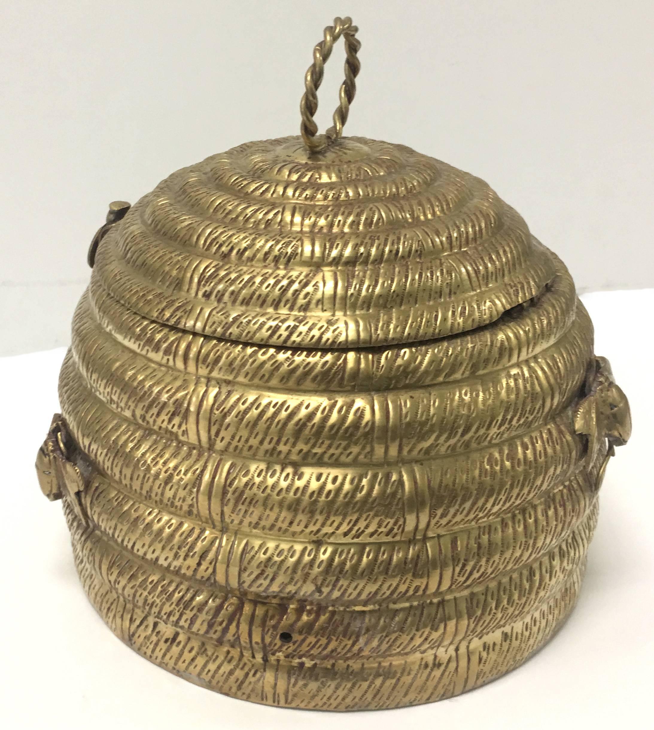 Modern Brass Beehive Lidded Container