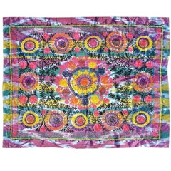 Retro Embroidered Large Multi-Color Ikat Uzbek Suzani Textile