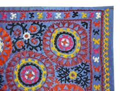 Uzbek Large Embroidered Blue Suzani Textile