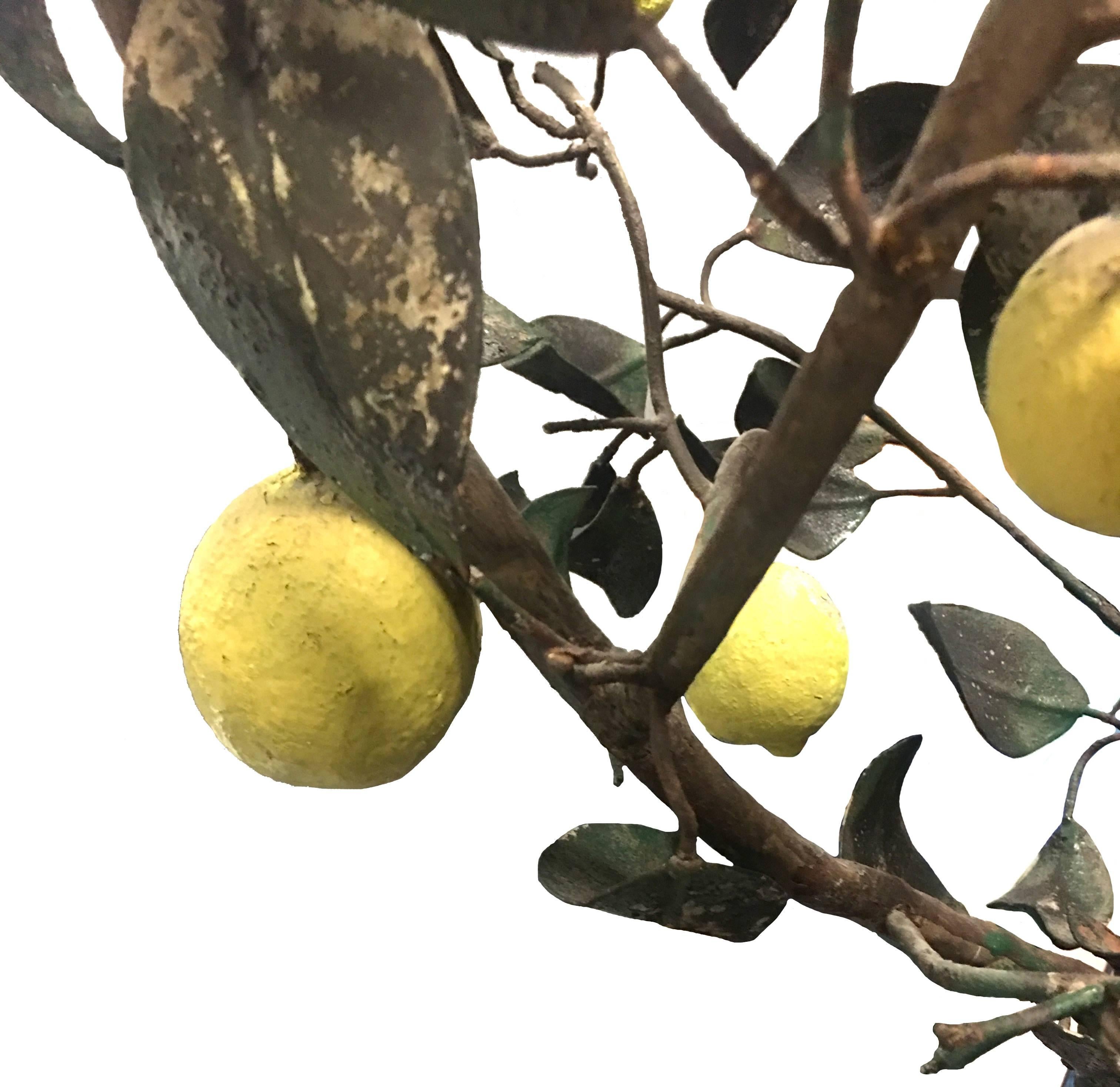 Hollywood Regency Pair of 1940s Italian Painted Tole Lemon Trees