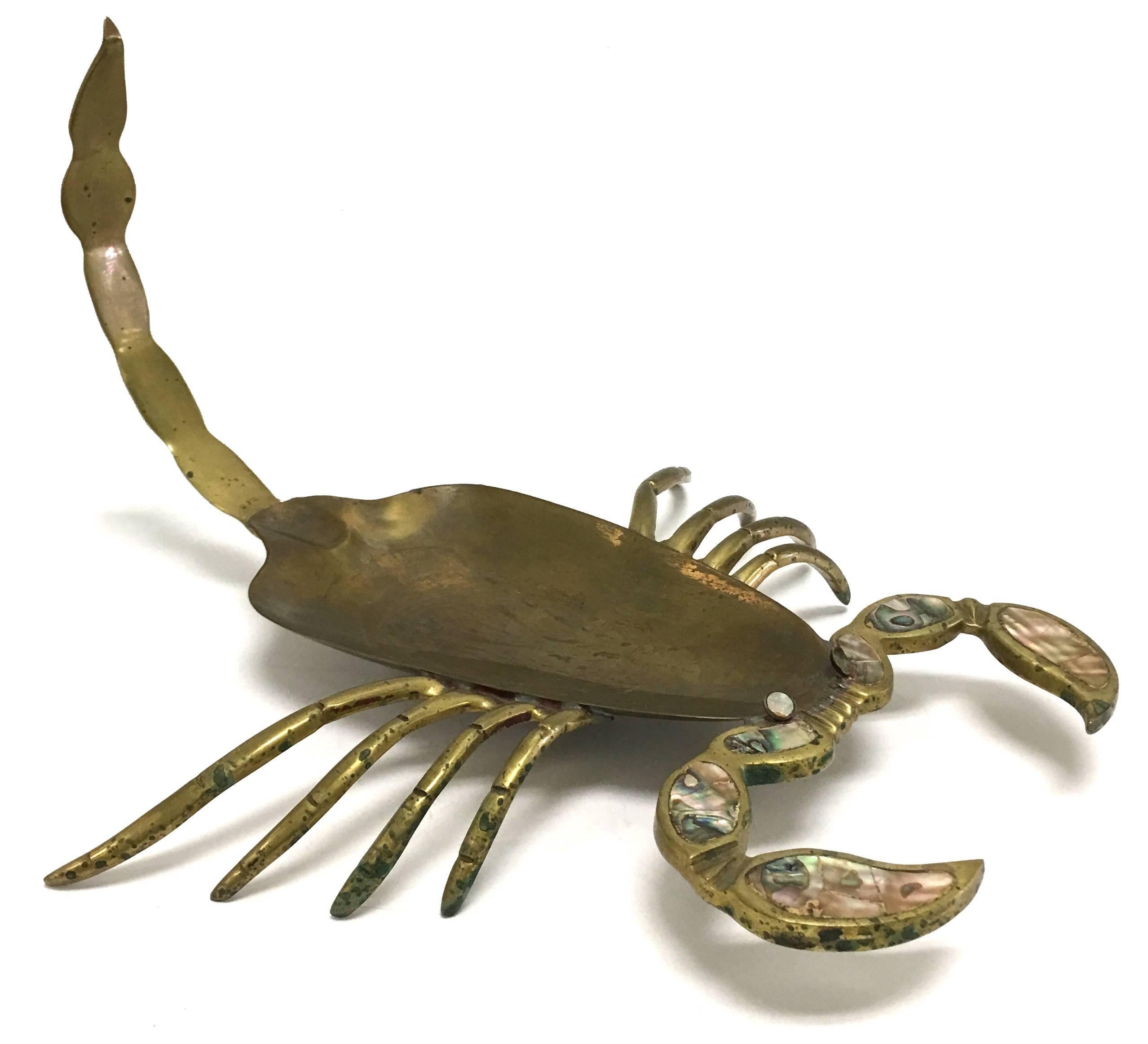 Mid-Century Modern Mexican Brass and Abalone Scorpions, Set of Two