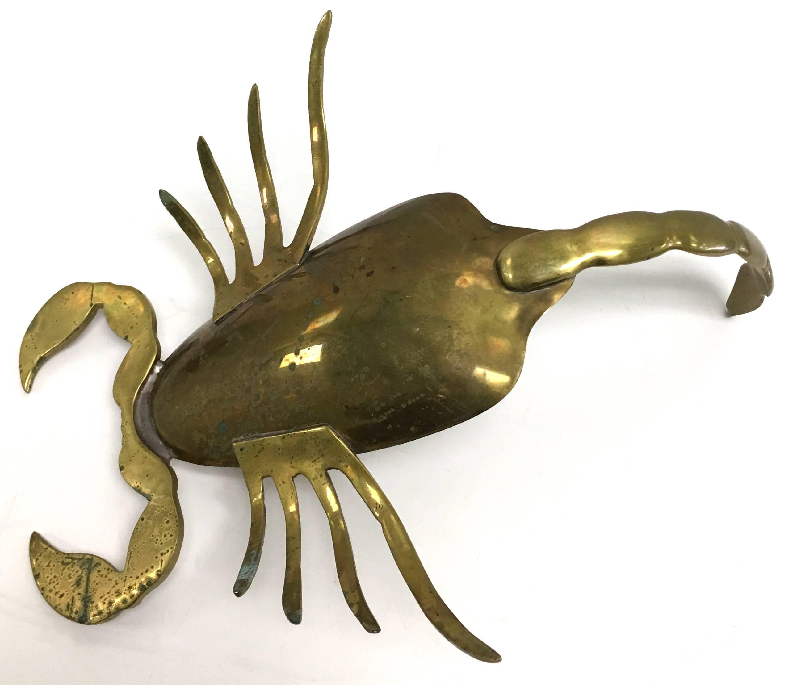 Late 20th Century Mexican Brass and Abalone Scorpions, Set of Two