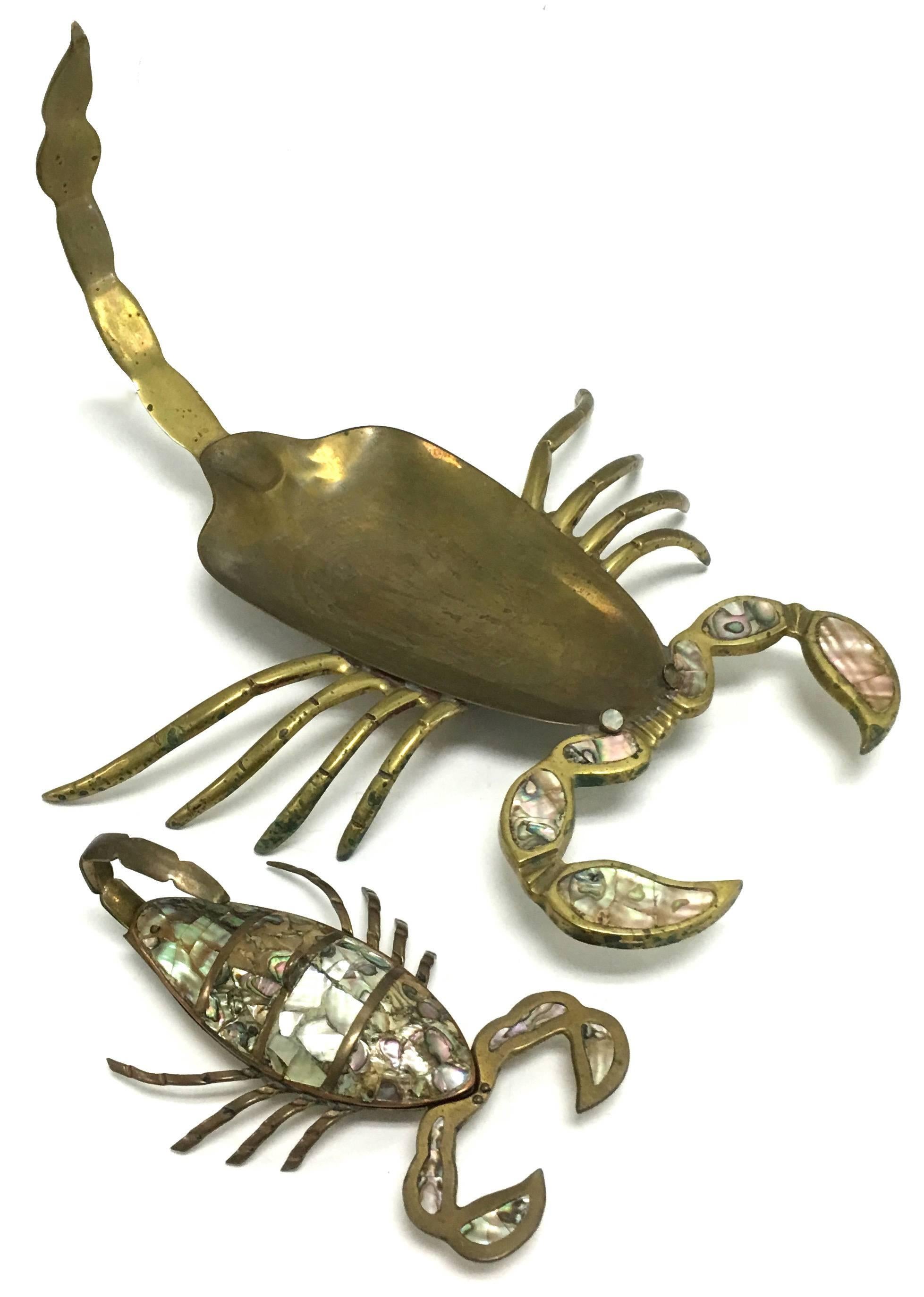 Mexican Brass and Abalone Scorpions, Set of Two 1