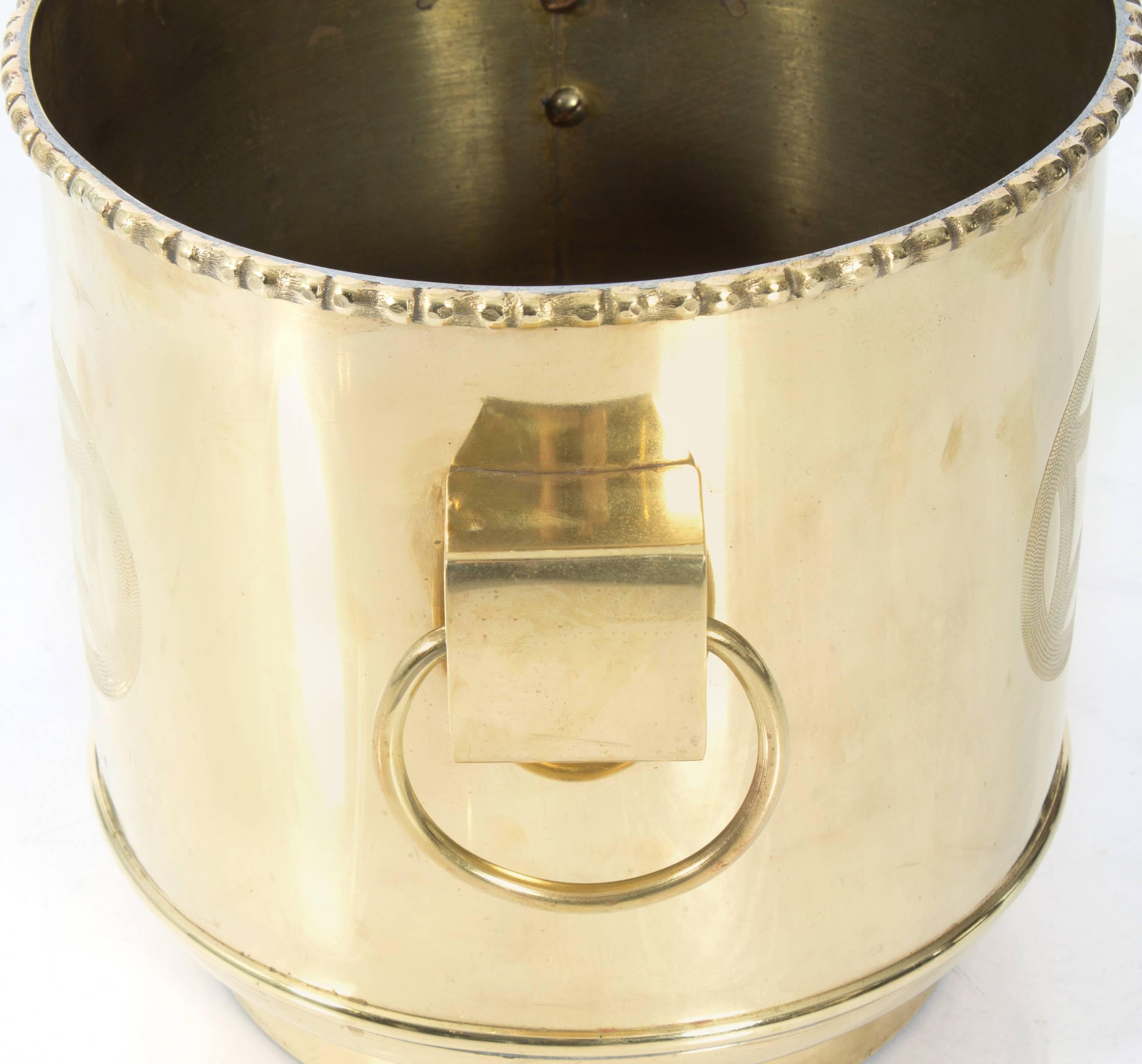 Chinese Pair of Polished Brass Chinoiserie Round Planters