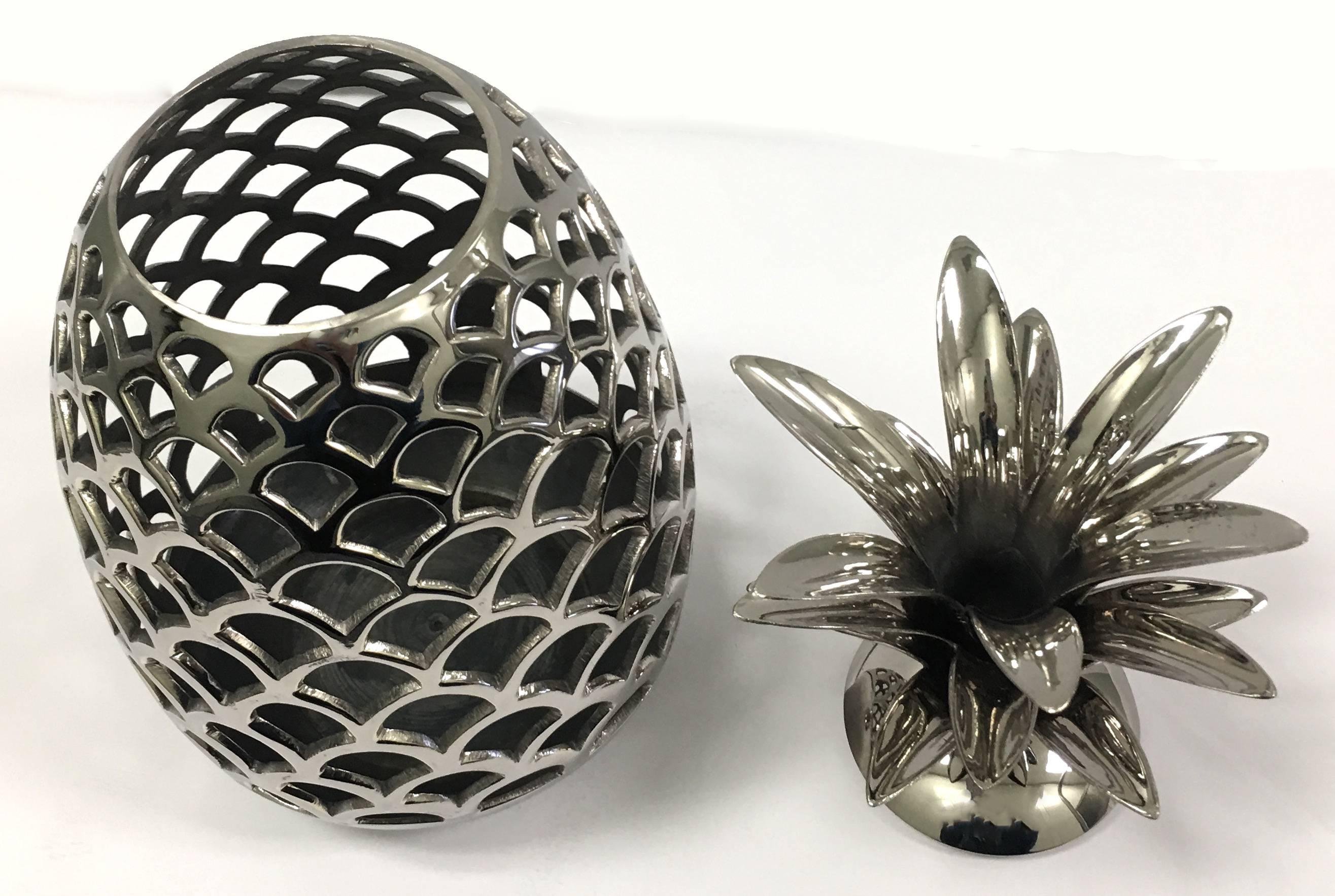 Mid-Century Modern Pineapple Polished Nickel Candle Holder For Sale