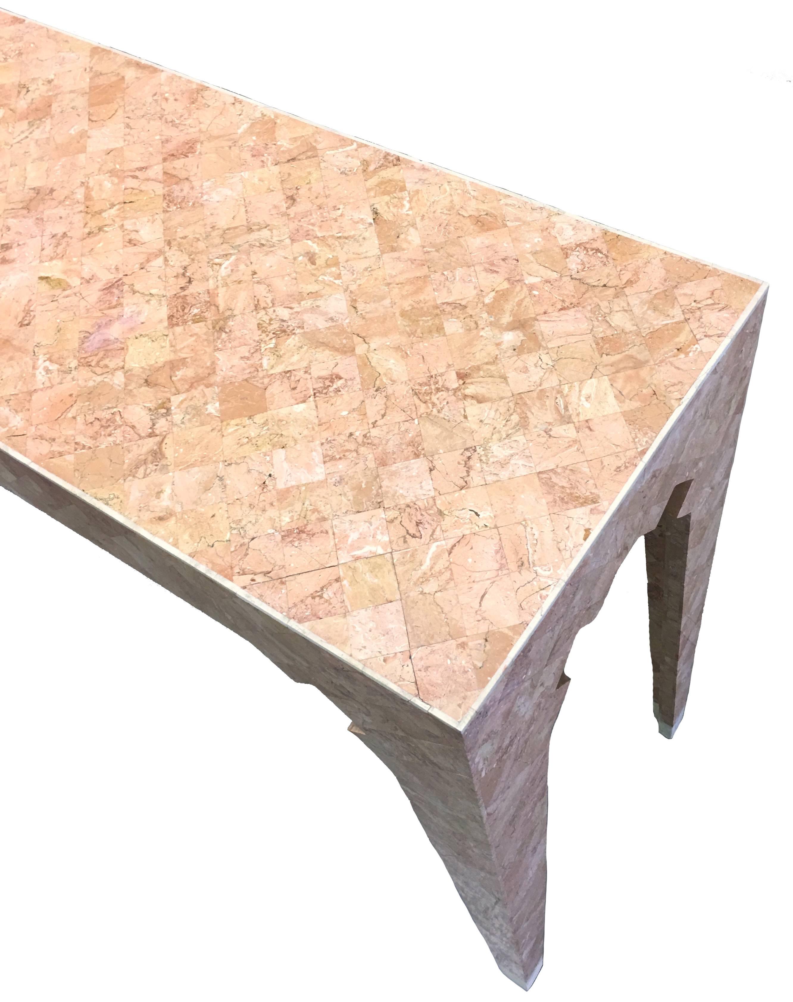 Mid-Century Modern Maitland Smith Pink Tessellated Stone Console Table