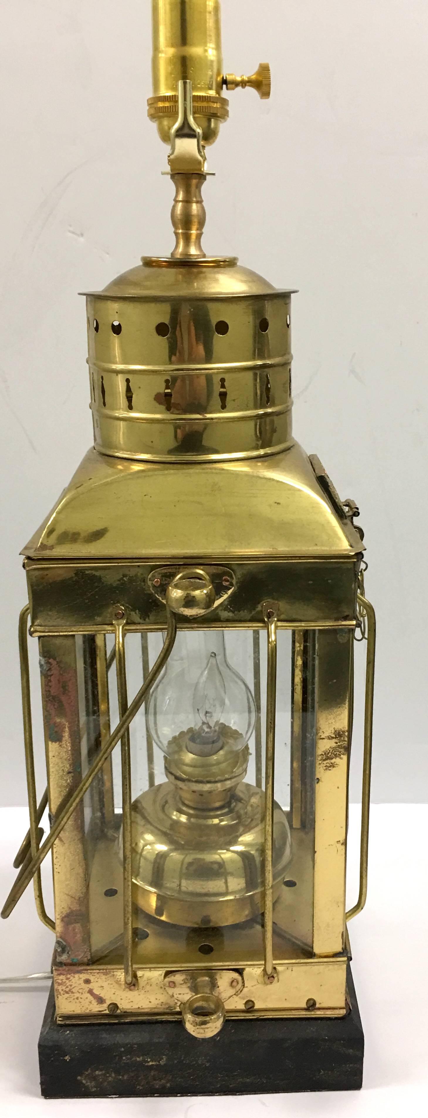 Painted 1939 Great Britain Brass Cargo Ship Lantern Lamp