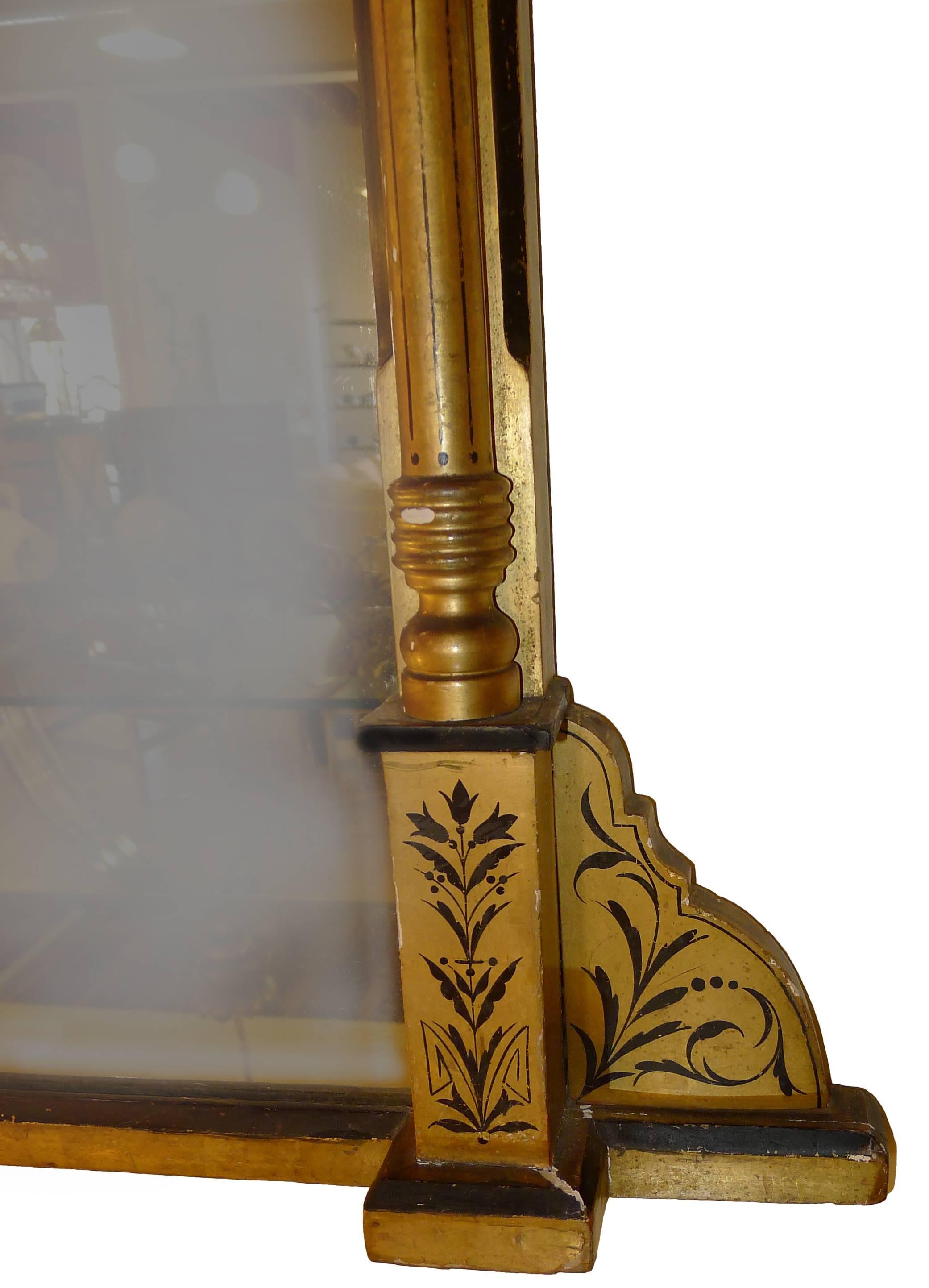 1860s American Giltwood Overmantel Tall Mirror In Good Condition In Stamford, CT