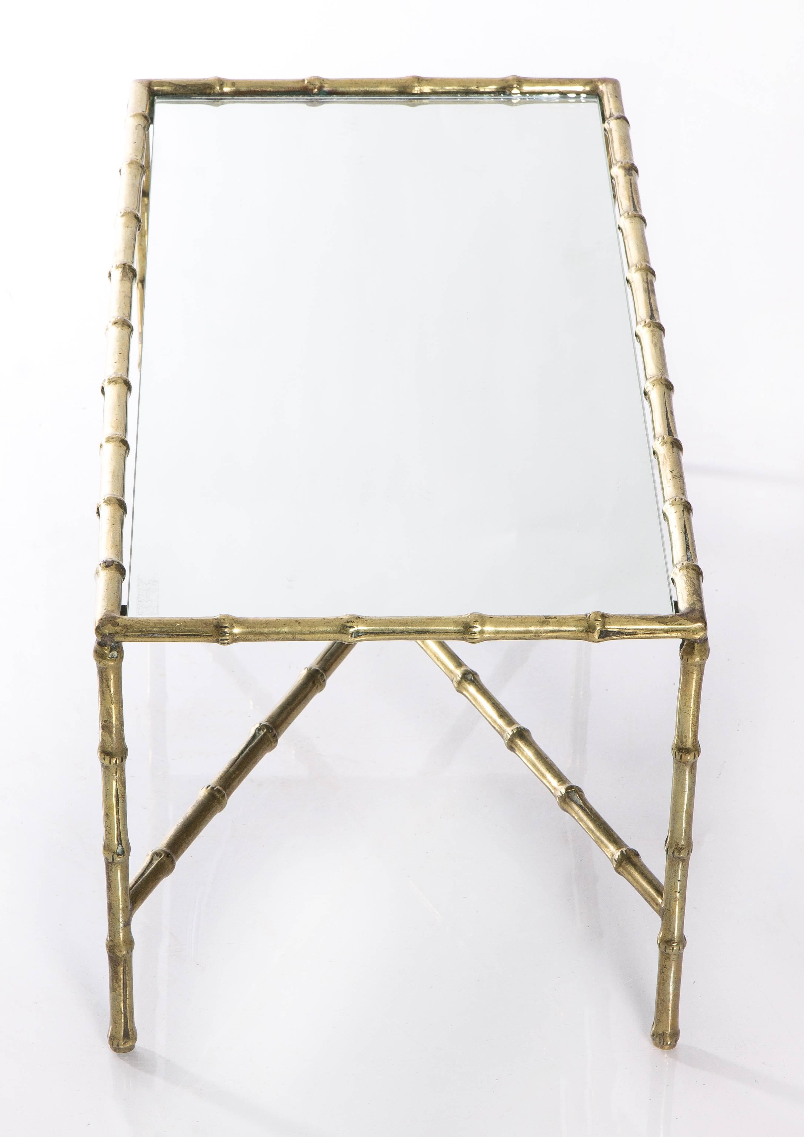 French Petite Brass and Mirrored Top Cocktail Table by Maison Bagues
