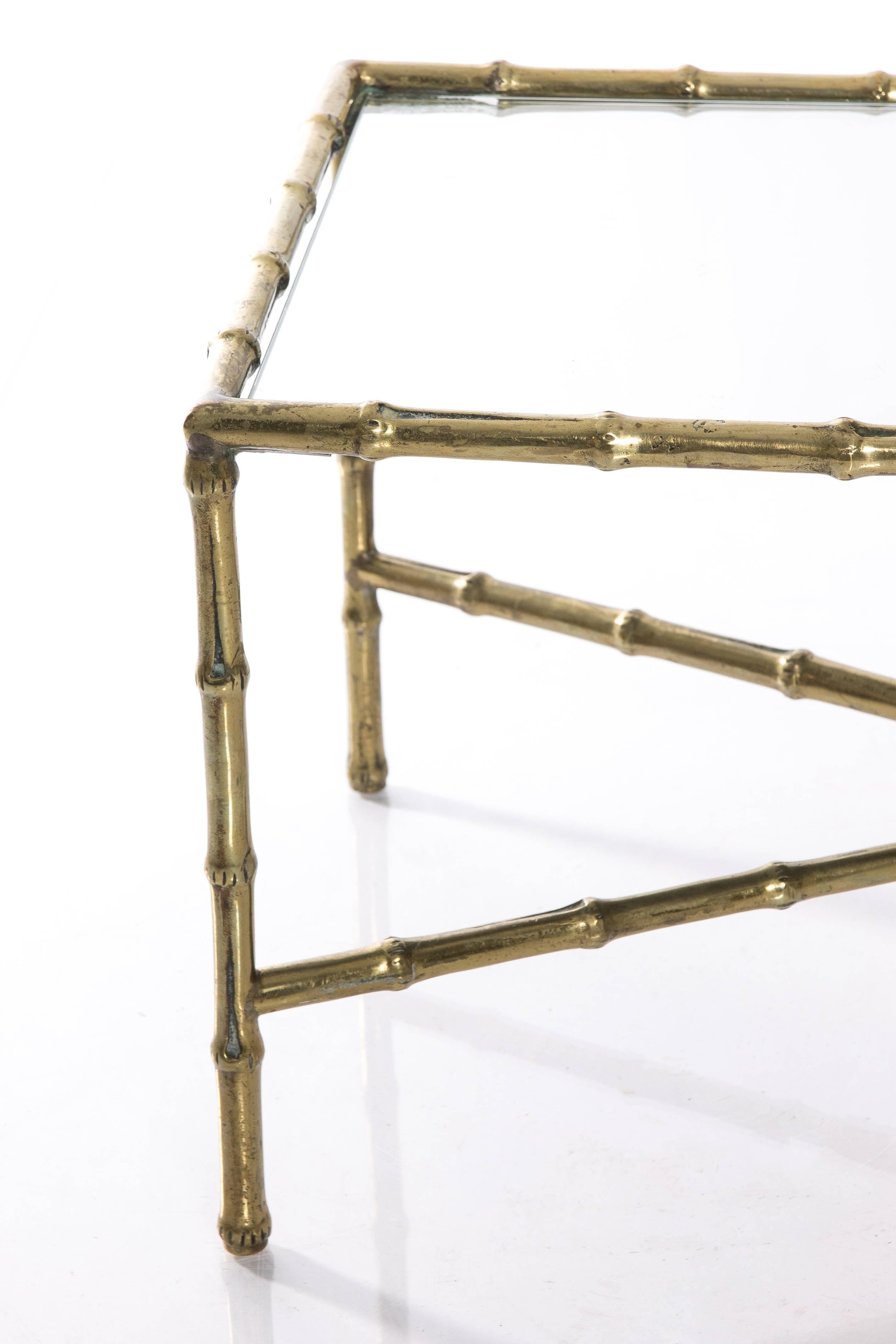 Chinoiserie Petite Brass and Mirrored Top Cocktail Table by Maison Bagues