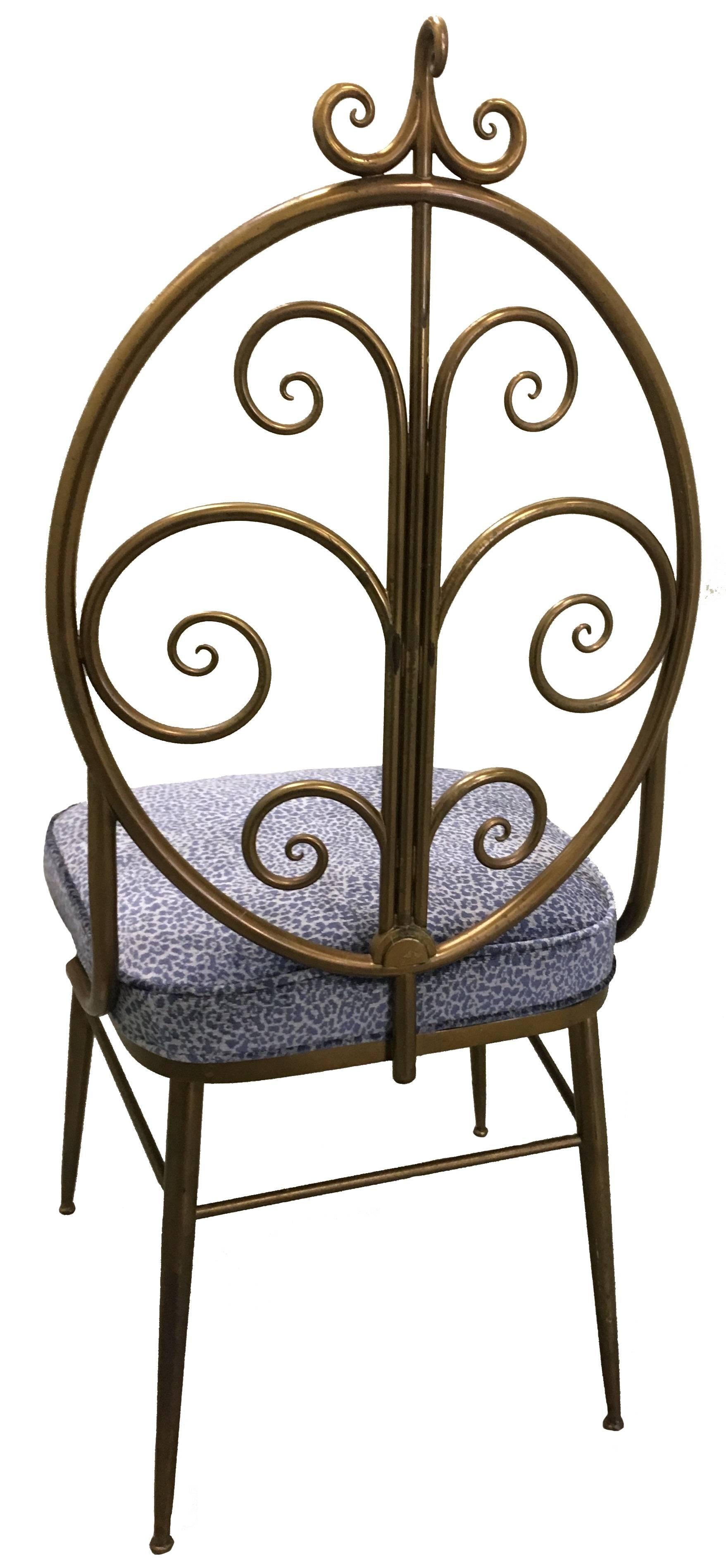 Hollywood Regency Italian Brass Chiavari Chair with Blue Leopard Upholstery