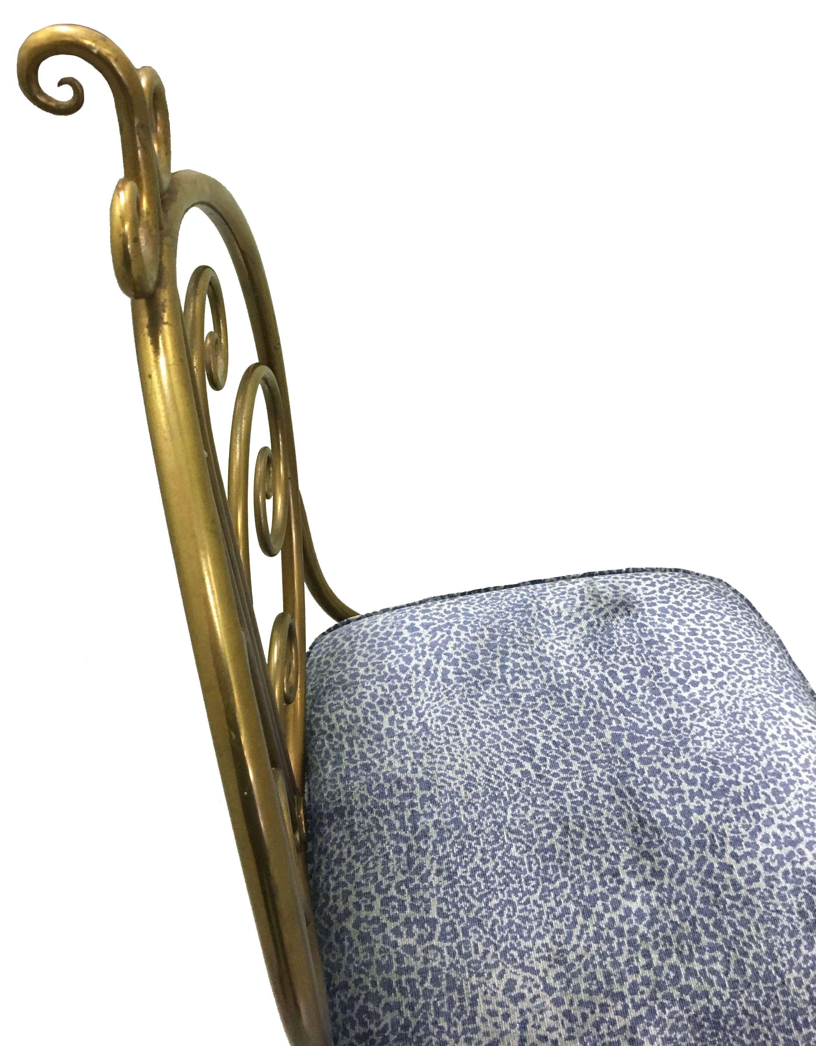 Italian Brass Chiavari Chair with Blue Leopard Upholstery In Good Condition In Stamford, CT