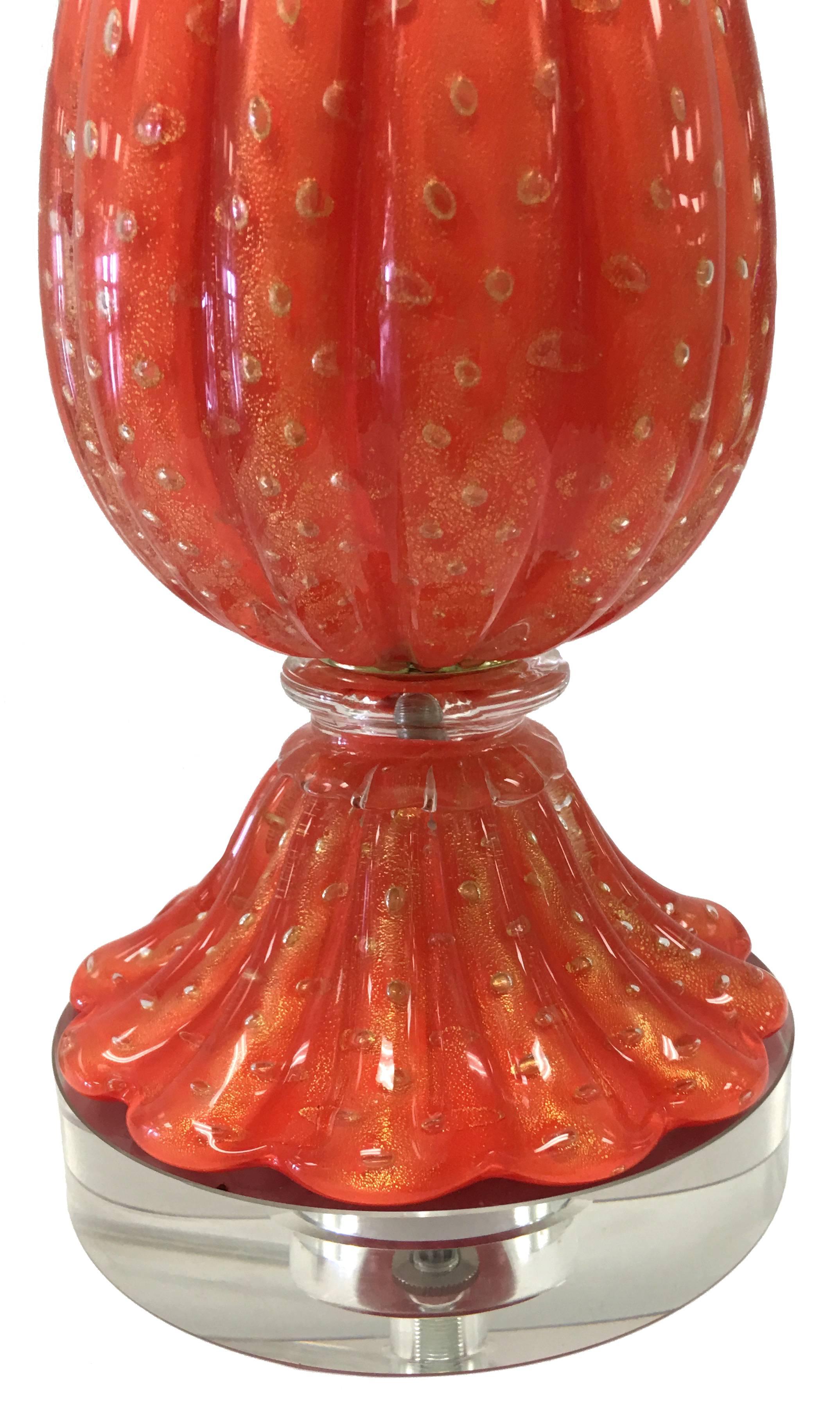Hollywood Regency Barovier&Toso Lampe en verre orange de Murano en vente