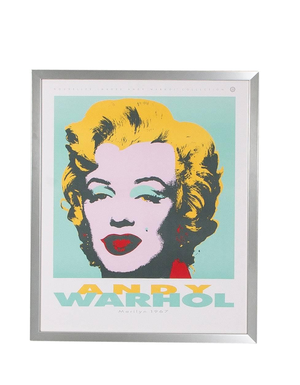 A series of three offset lithograph prints of Andy Warhol Marilyn, 1967. Part of a series of twelve prints designed by Roger L. Schlaifer and published by Nouvelles Images, France 1989. Newly framed in silver wood frames with new glass. Back wire